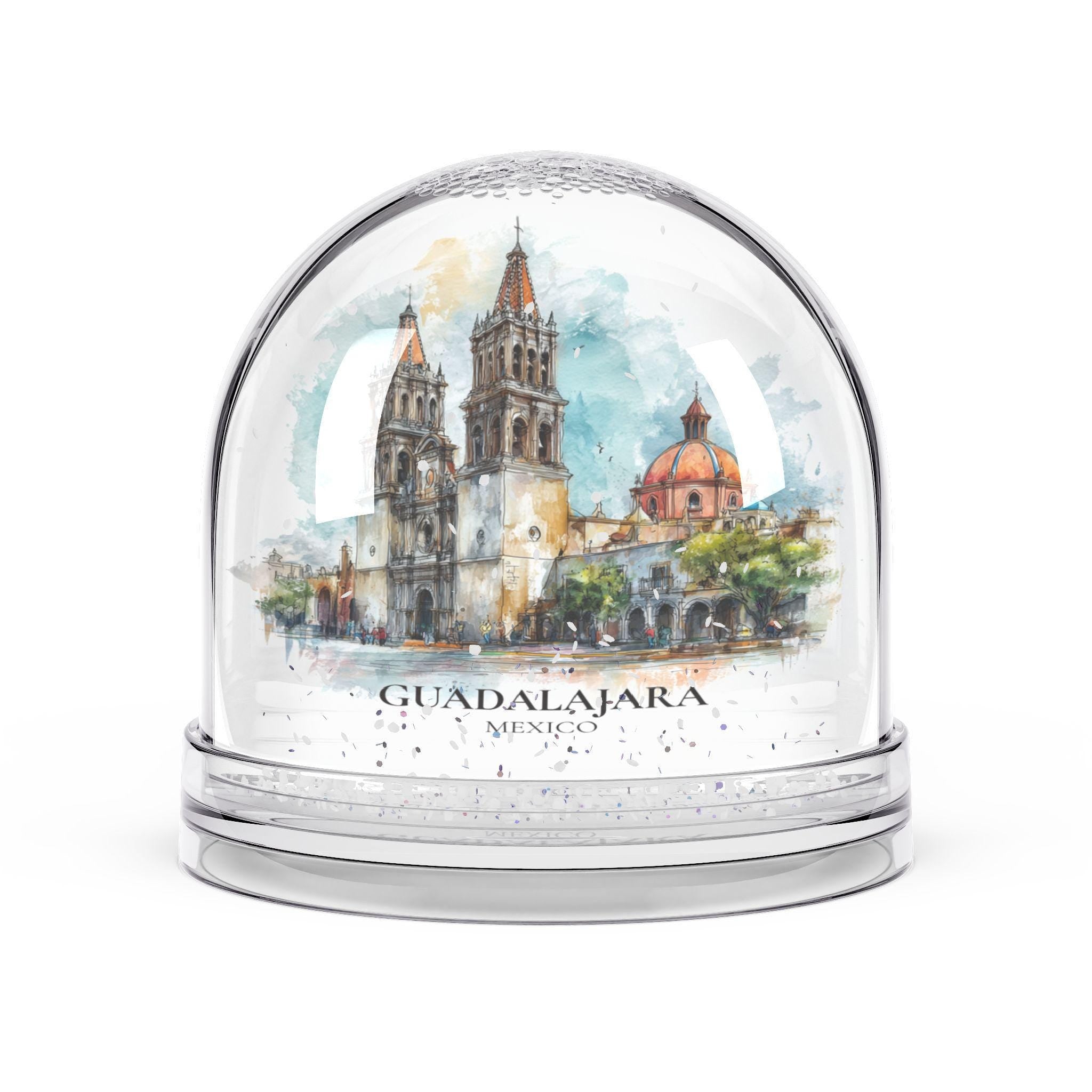 Guadalajara Mexico Snow Globe, Personalized Watercolor, Custom Travel Souvenir Keepsake City Dome