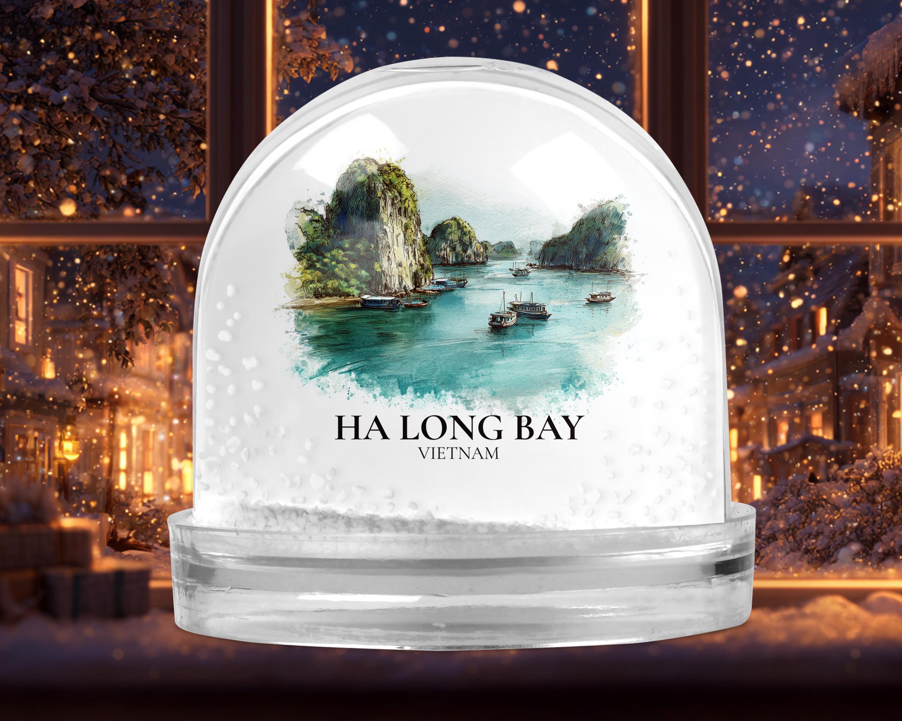 Ha Long Bay Vietnam Snow Globe, Personalized Watercolor, Custom Travel Souvenir Keepsake City Dome