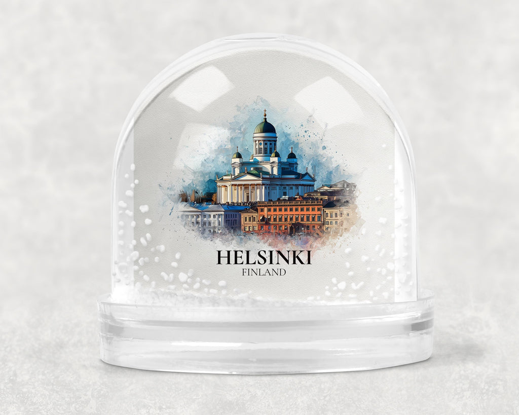 Helsinki Finland Snow Globe, Personalized Watercolor, Custom Travel Souvenir Keepsake City Dome