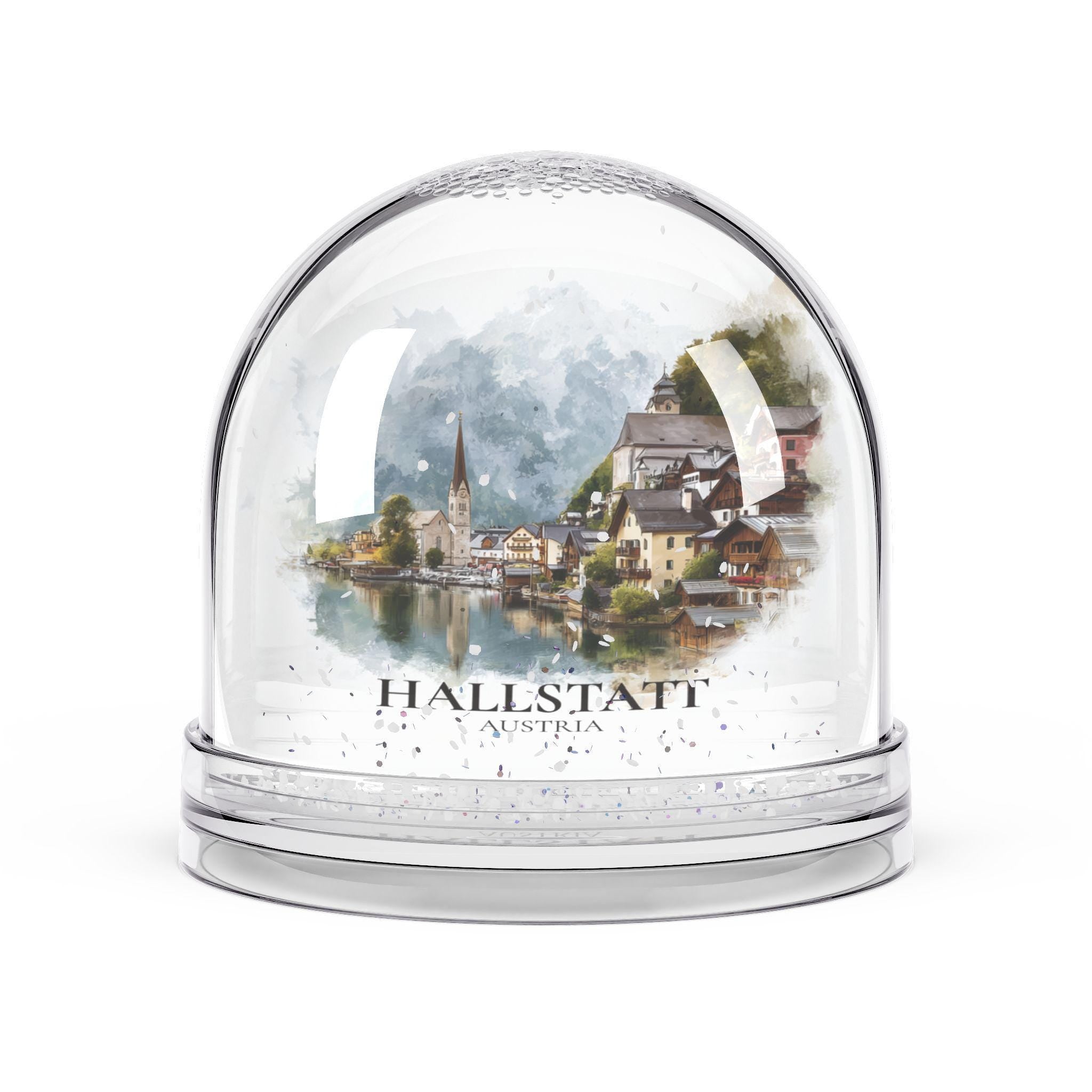 Hallstatt Austria Snow Globe, Personalized Watercolor, Custom Travel Souvenir Keepsake City Dome