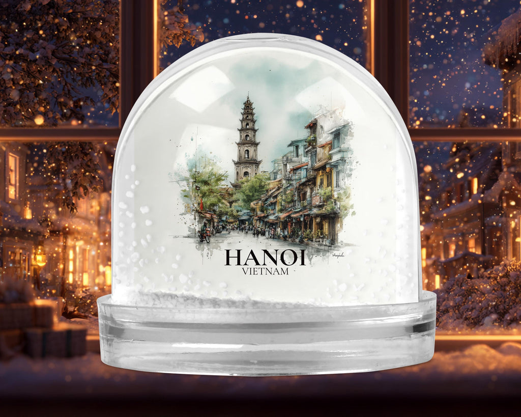 Hanoi Vietnam Snow Globe, Personalized Watercolor, Custom Travel Souvenir Keepsake City Dome