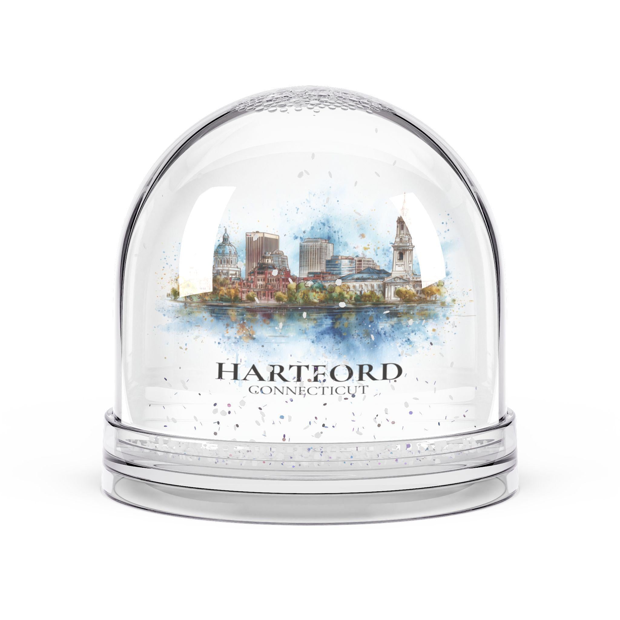 Hartford Connecticut Snow Globe, Personalized Watercolor, Custom Travel Souvenir Keepsake City Dome