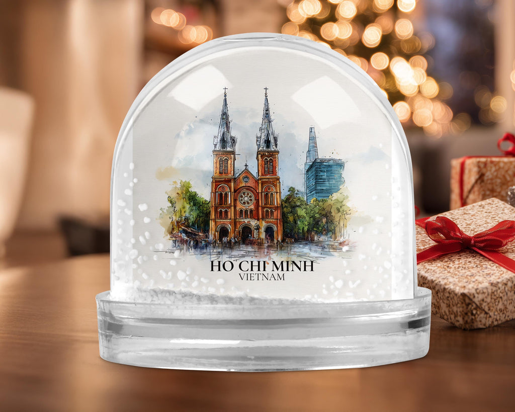 Ho Chi Minh City Vietnam Snow Globe, Personalized Watercolor, Custom Travel Souvenir Keepsake City Dome