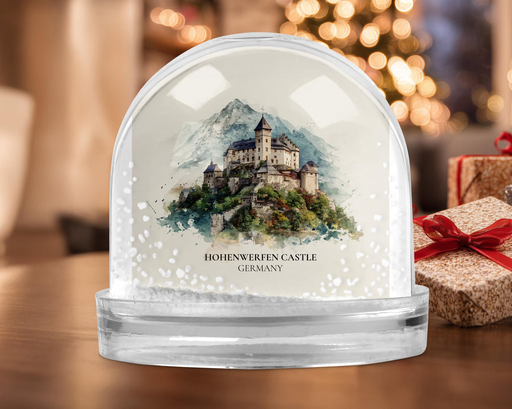 Hohenwerfen Castle Austria Snow Globe, Personalized Watercolor, Custom Travel Souvenir Keepsake City Dome