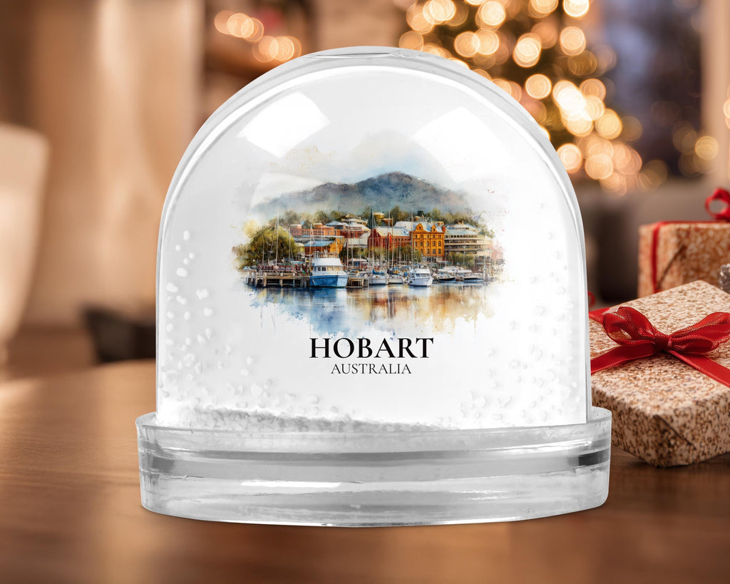 Hobart Australia Snow Globe, Personalized Watercolor, Custom Travel Souvenir Keepsake City Dome