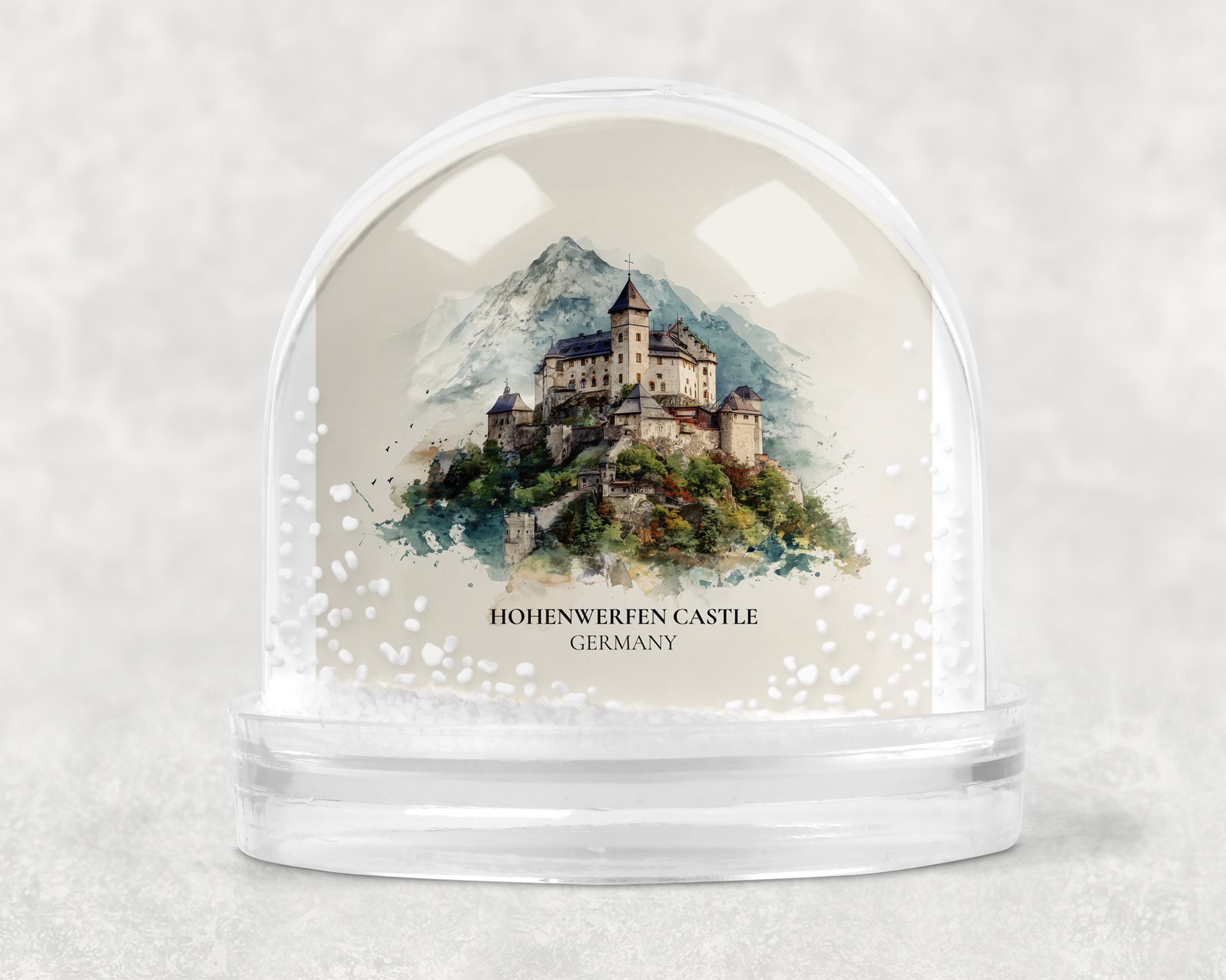Hohenwerfen Castle Austria Snow Globe, Personalized Watercolor, Custom Travel Souvenir Keepsake City Dome