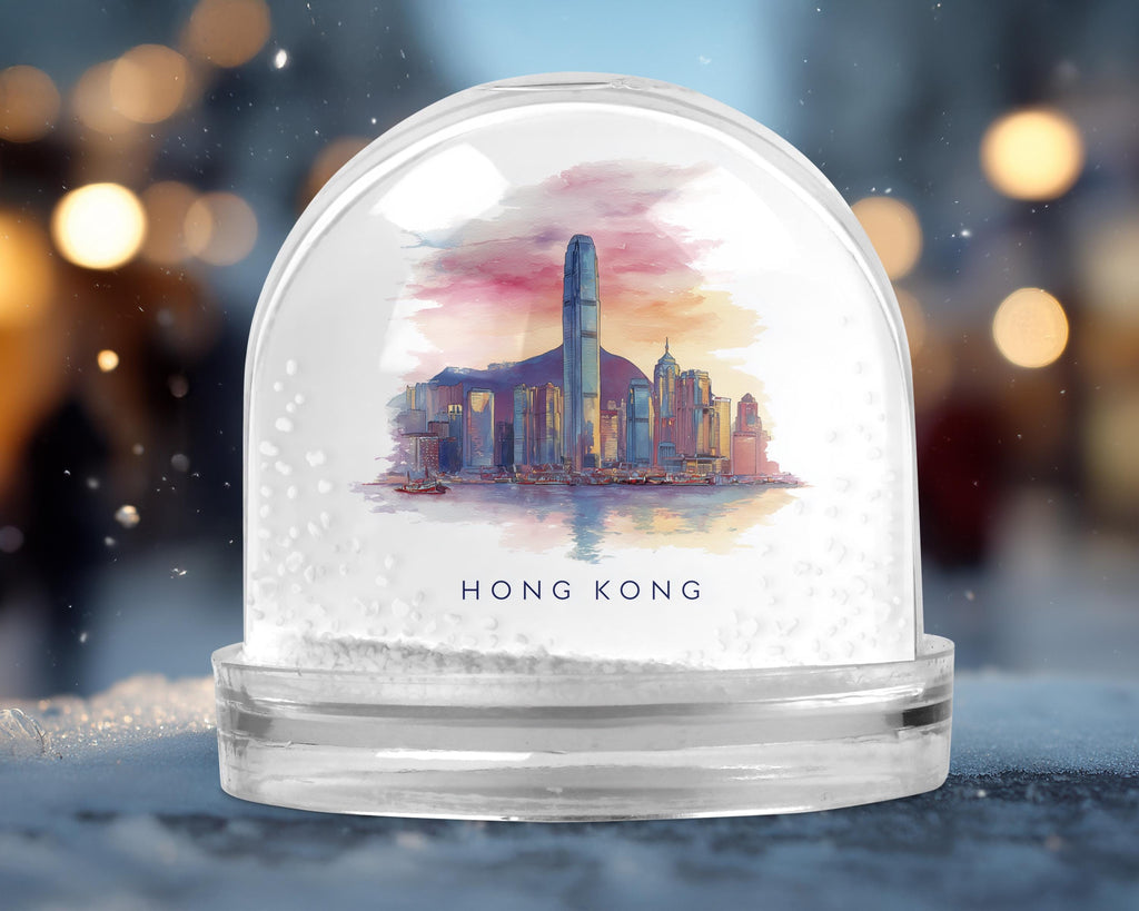 Hong Kong Snow Globe, Personalized Watercolor, Custom Travel Souvenir Keepsake City Dome