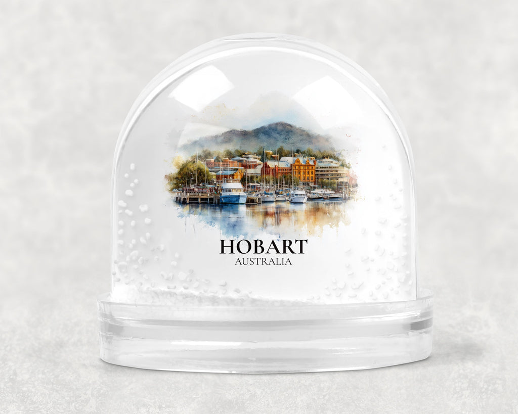 Hobart Australia Snow Globe, Personalized Watercolor, Custom Travel Souvenir Keepsake City Dome