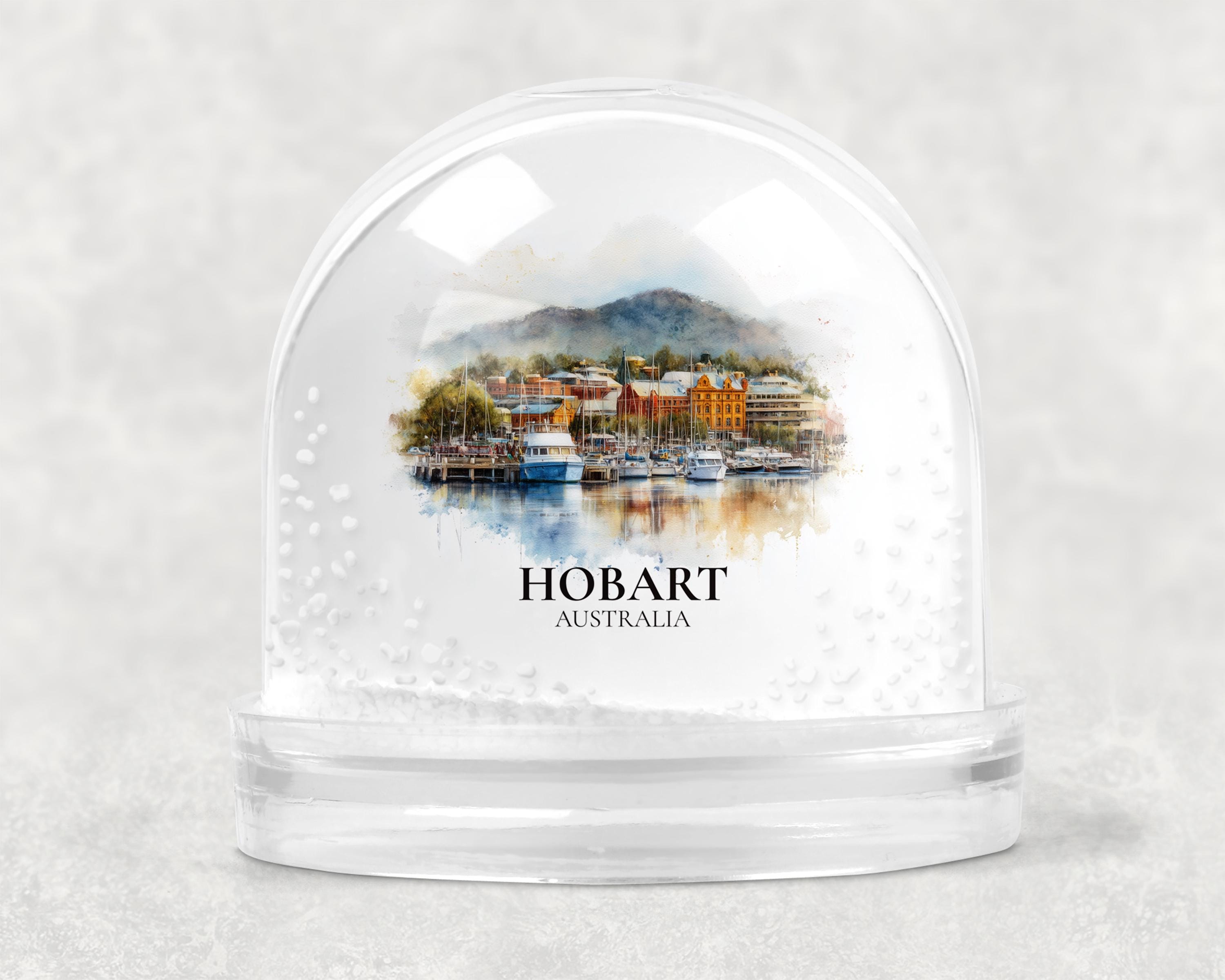 Hobart Australia Snow Globe, Personalized Watercolor, Custom Travel Souvenir Keepsake City Dome