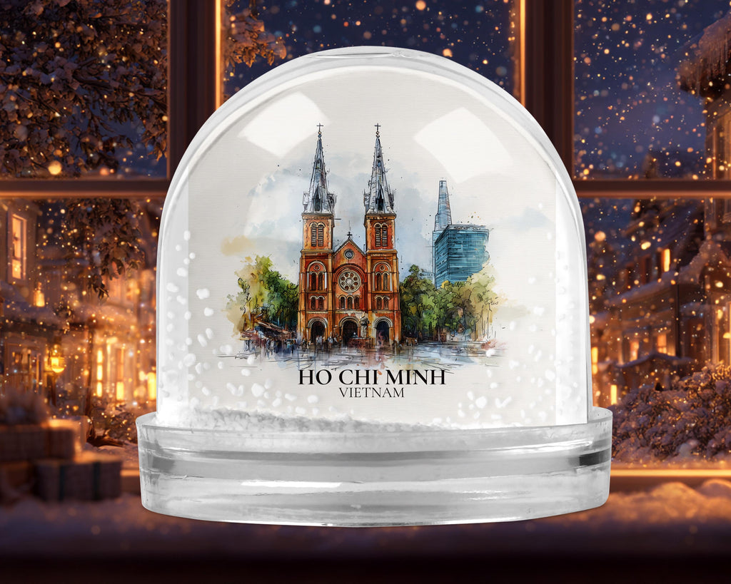 Ho Chi Minh City Vietnam Snow Globe, Personalized Watercolor, Custom Travel Souvenir Keepsake City Dome