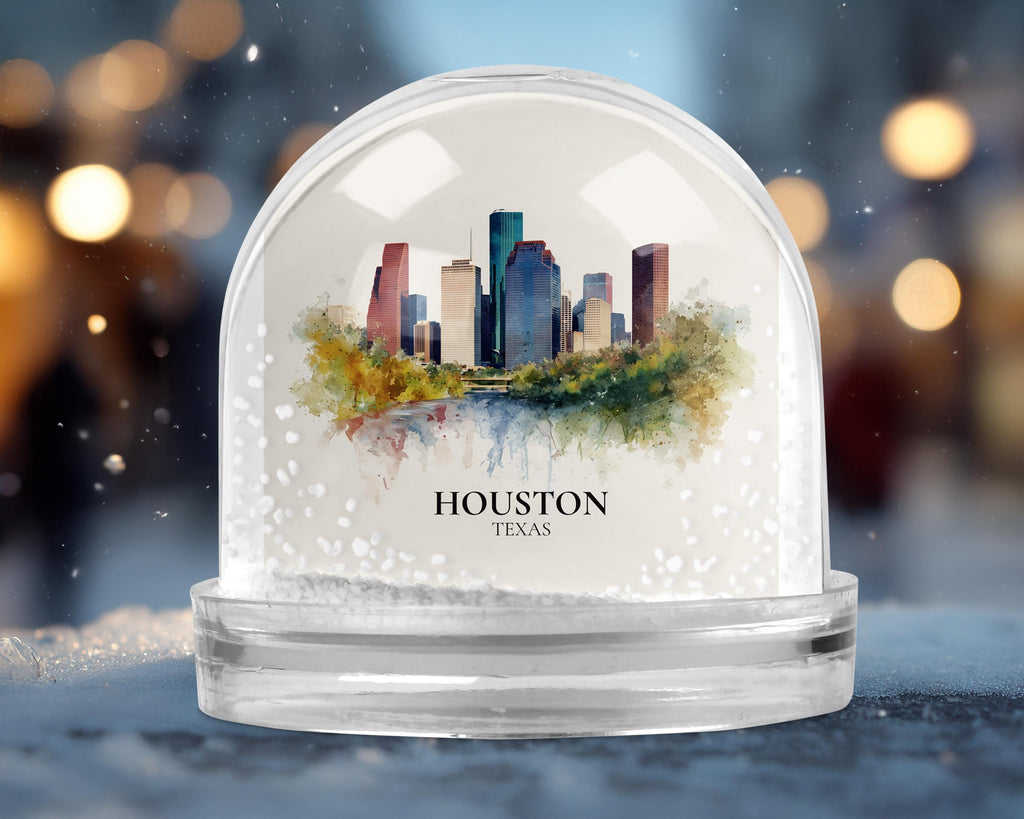 Houston Snow Globe Texas, Personalized Watercolor, Custom Travel Souvenir Keepsake City Dome