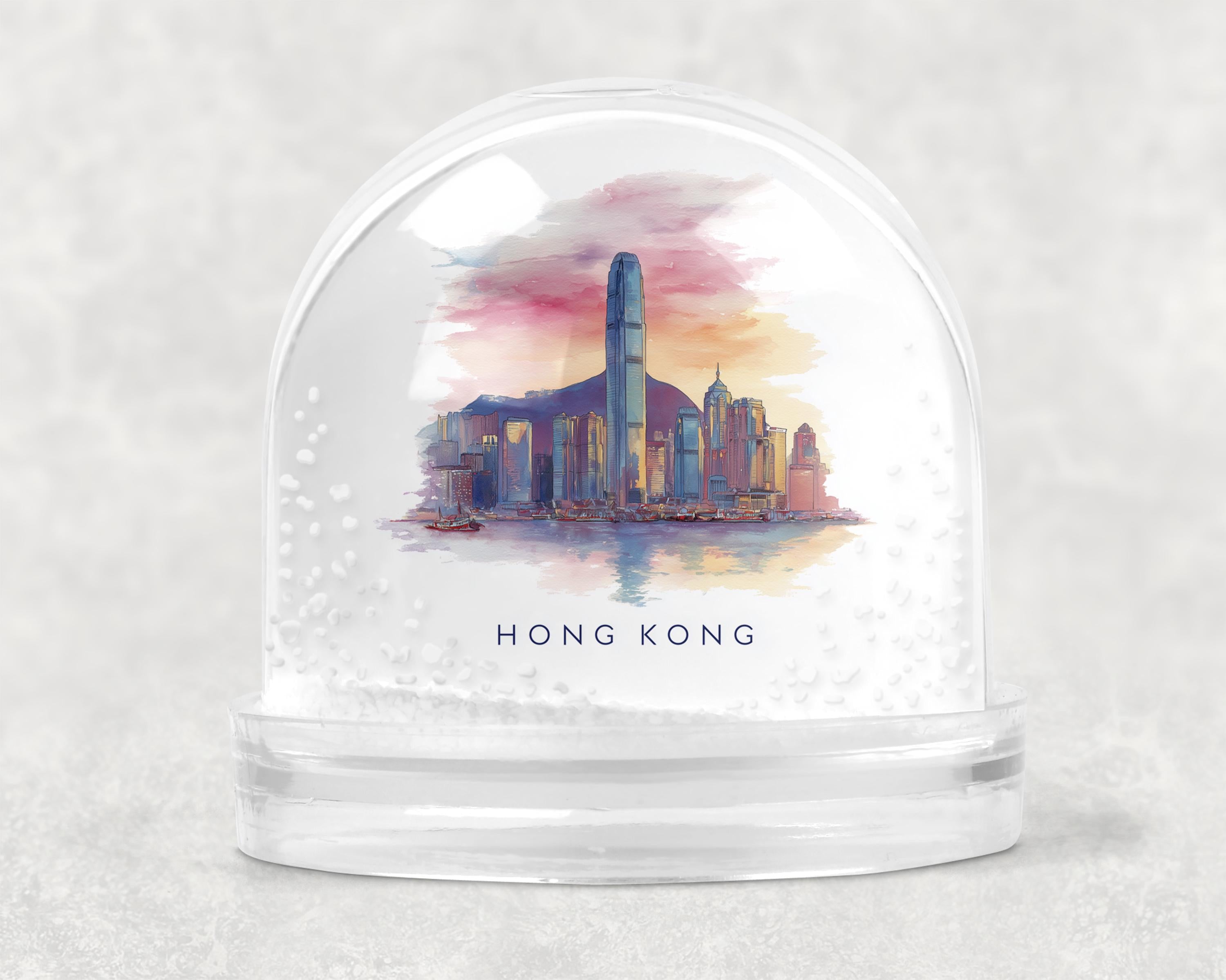 Hong Kong Snow Globe, Personalized Watercolor, Custom Travel Souvenir Keepsake City Dome
