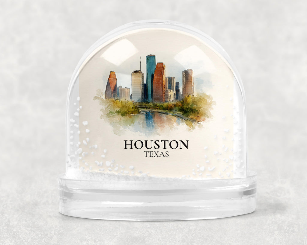 Houston Texas Snow Globe, Personalized Watercolor, Custom Travel Souvenir Keepsake City Dome