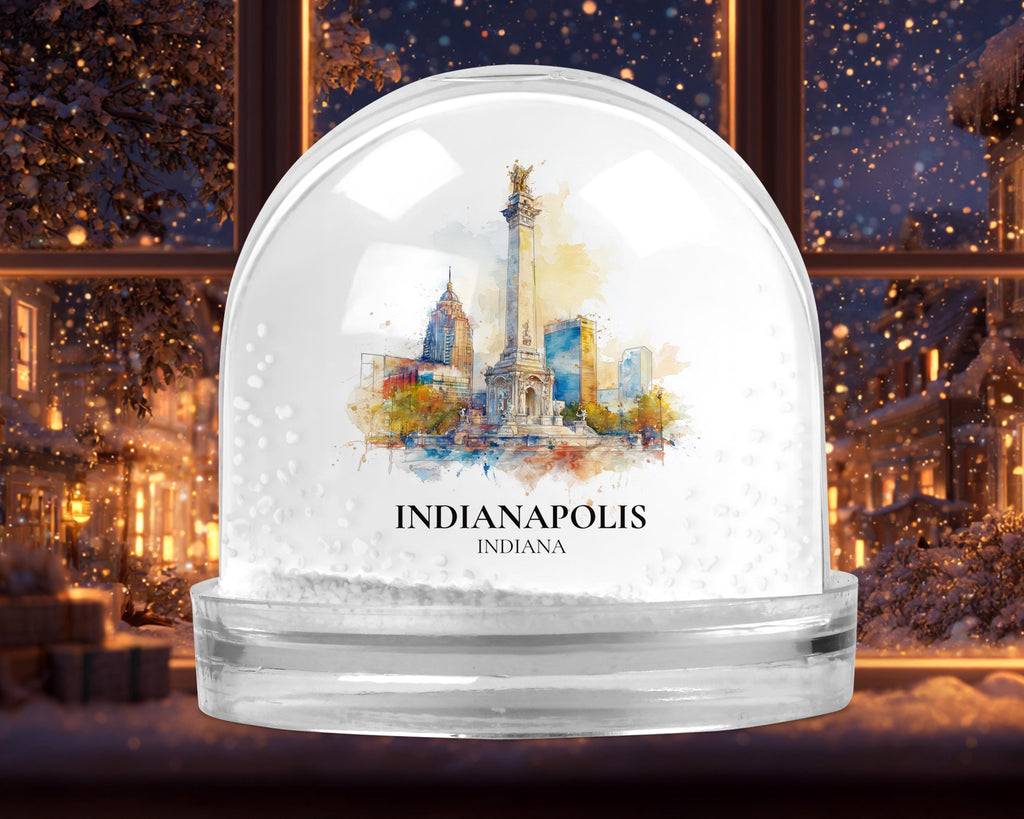 Indianapolis Indiana Snow Globe, Personalized Watercolor, Custom Travel Souvenir Keepsake City Dome
