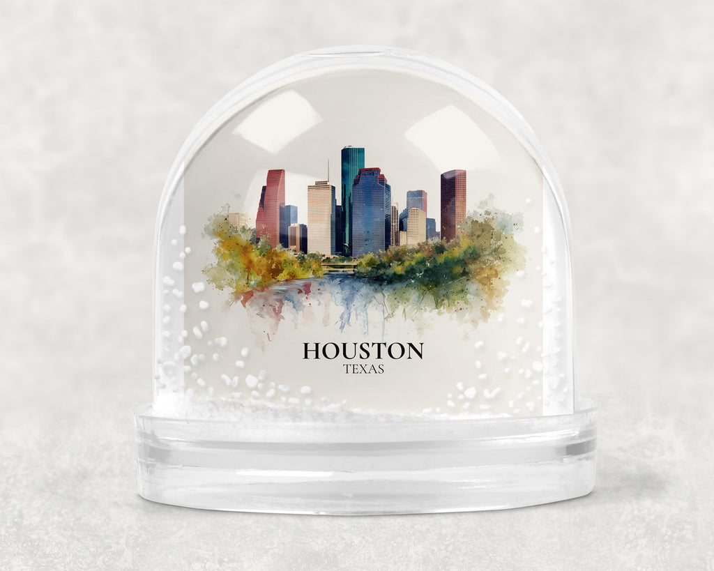 Houston Snow Globe Texas, Personalized Watercolor, Custom Travel Souvenir Keepsake City Dome