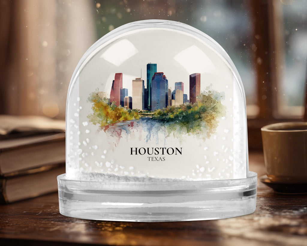 Houston Snow Globe Texas, Personalized Watercolor, Custom Travel Souvenir Keepsake City Dome