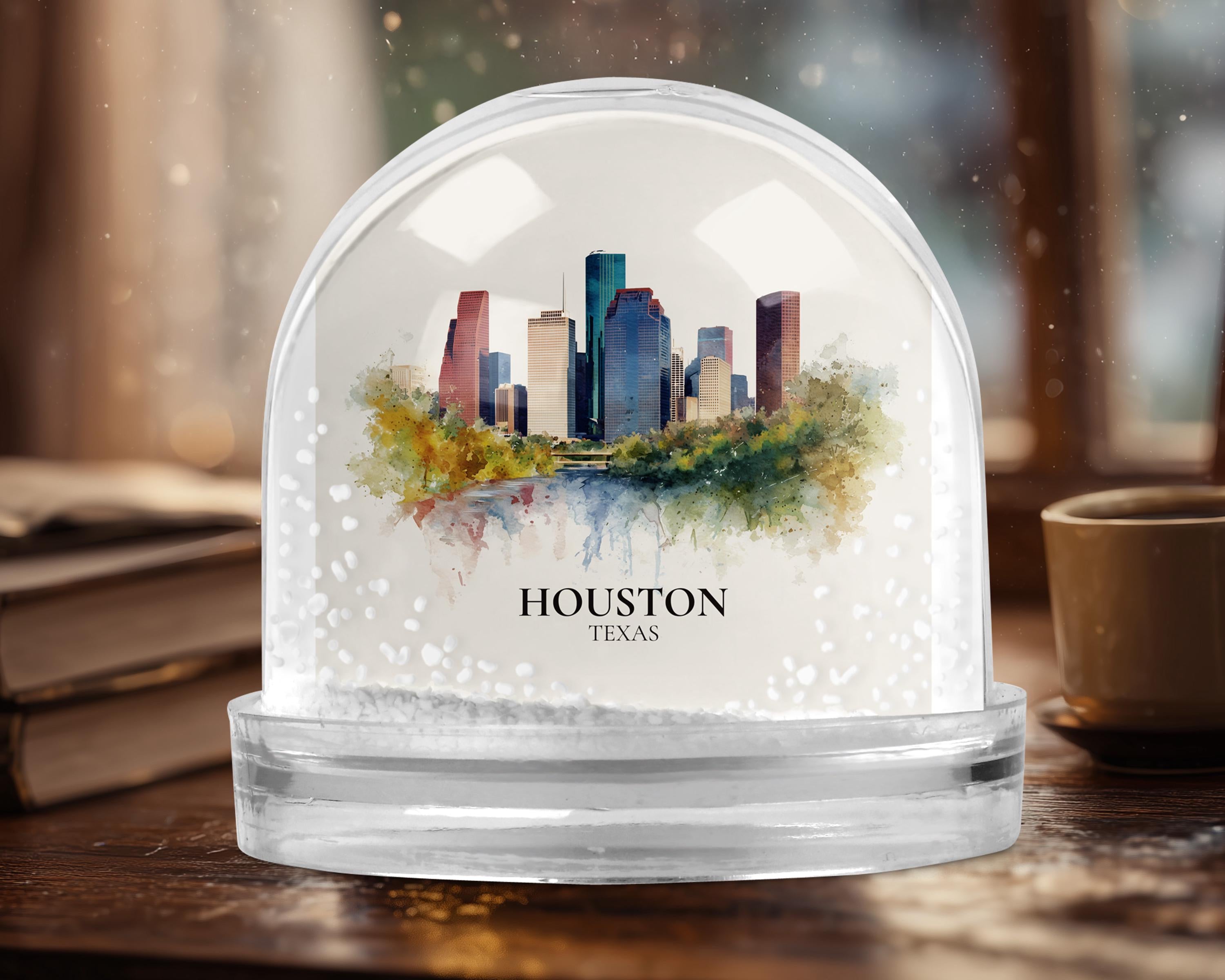 Houston Snow Globe Texas, Personalized Watercolor, Custom Travel Souvenir Keepsake City Dome