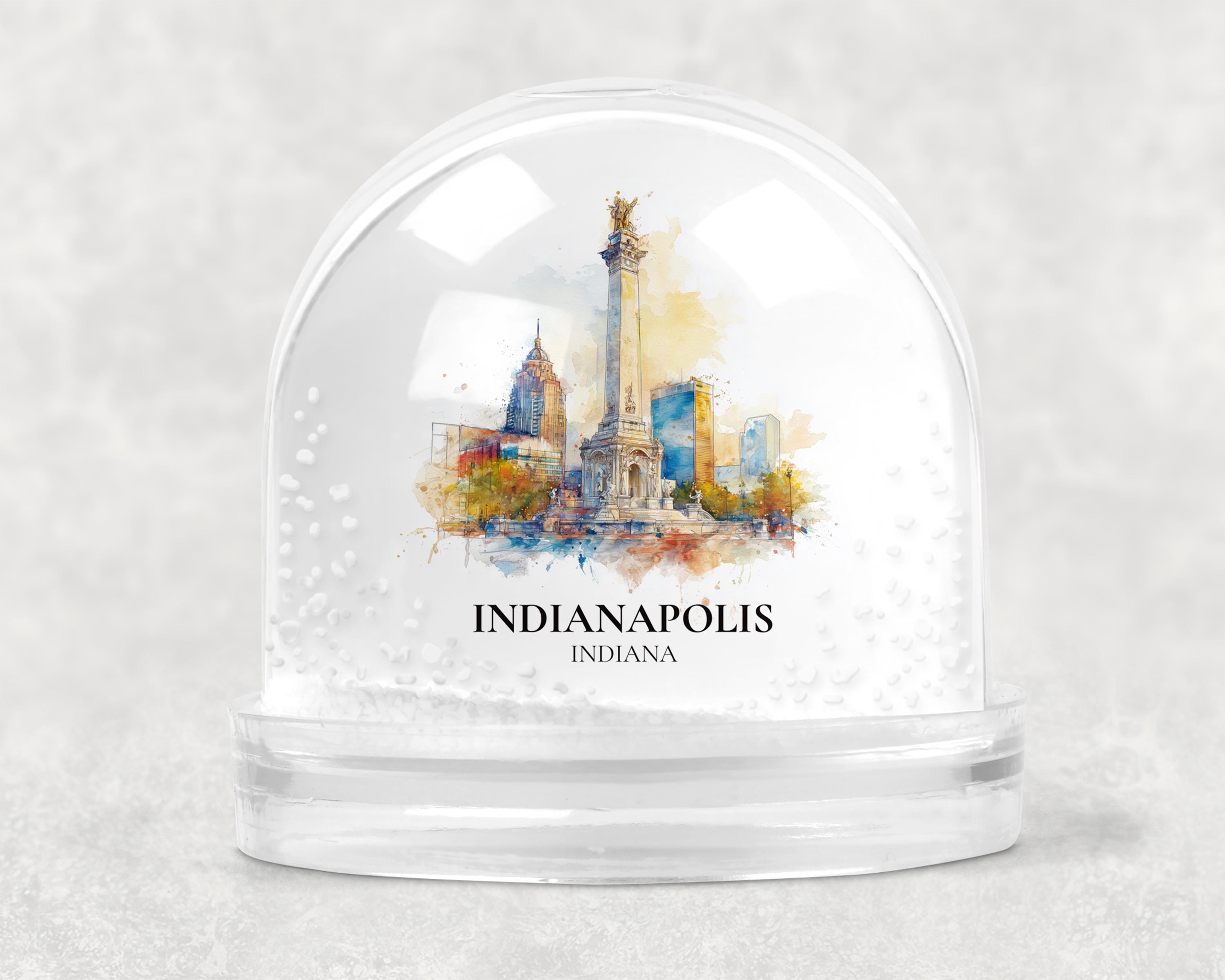Indianapolis Indiana Snow Globe, Personalized Watercolor, Custom Travel Souvenir Keepsake City Dome