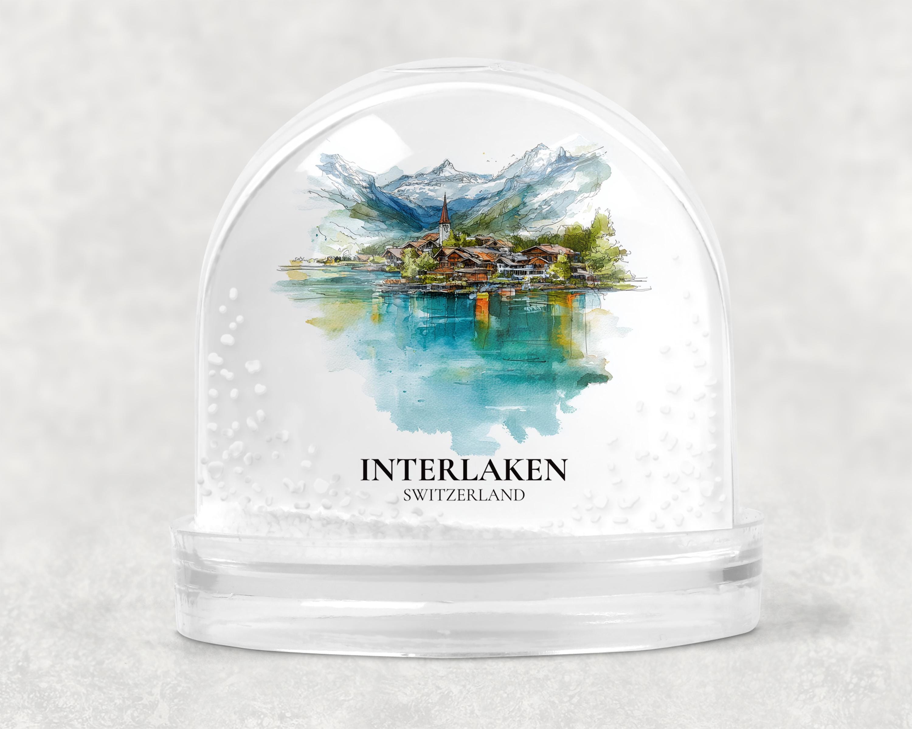 Interlaken Switzerland Snow Globe, Personalized Watercolor, Custom Travel Souvenir Keepsake City Dome