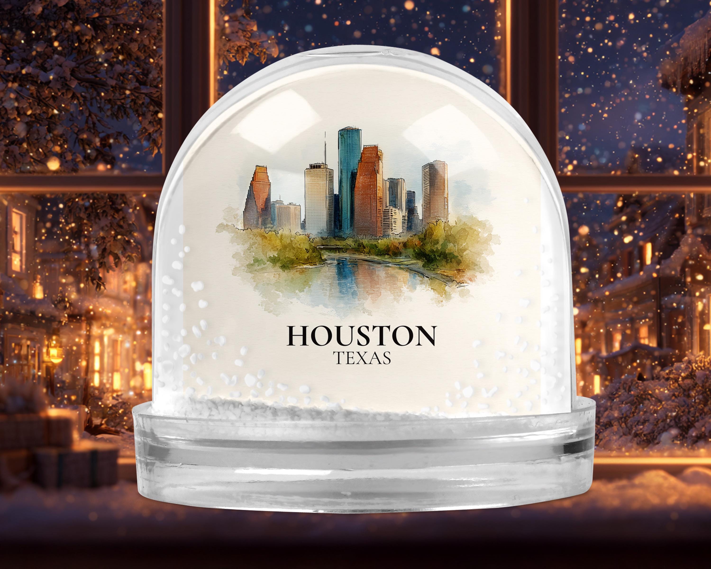 Houston Texas Snow Globe, Personalized Watercolor, Custom Travel Souvenir Keepsake City Dome