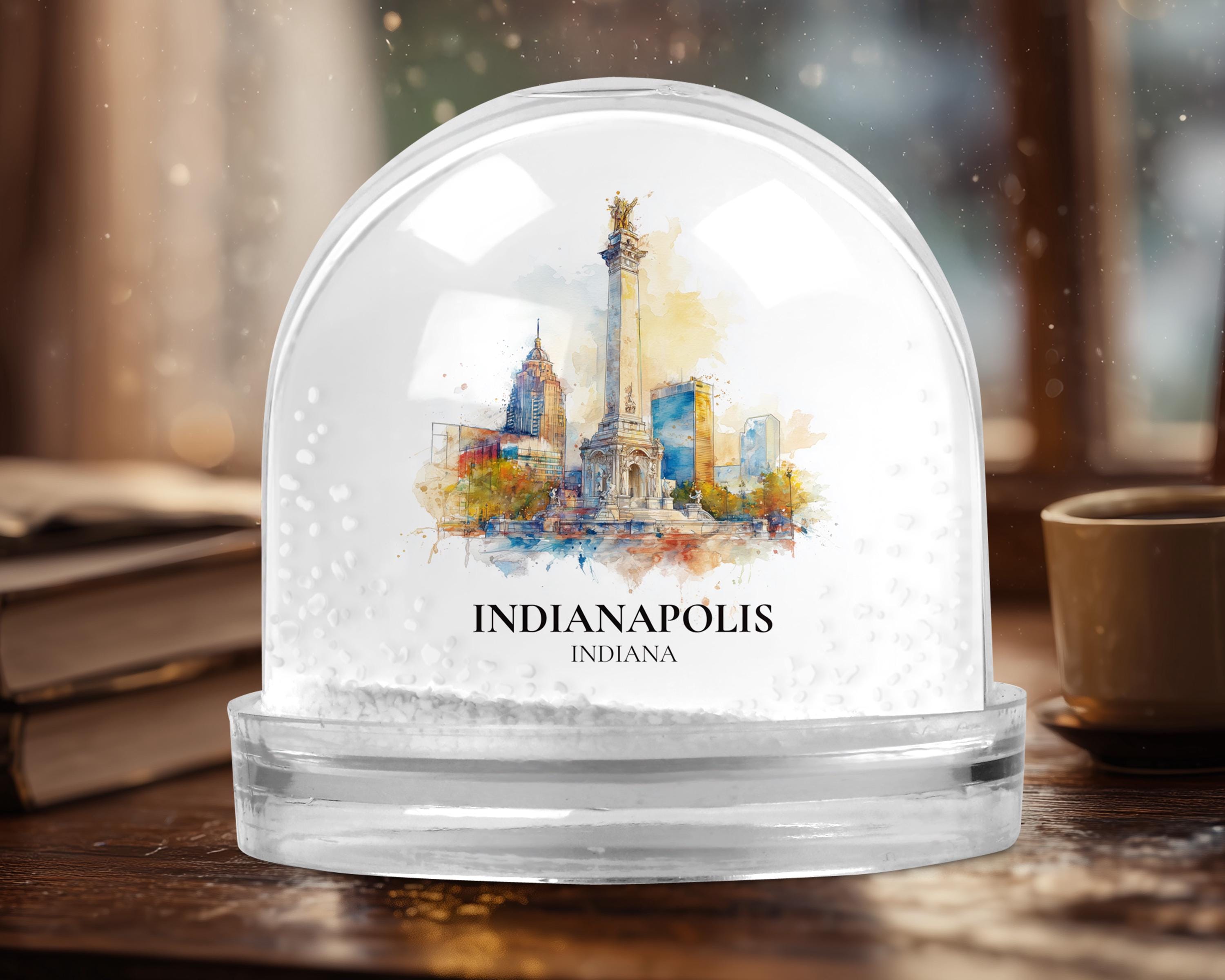 Indianapolis Indiana Snow Globe, Personalized Watercolor, Custom Travel Souvenir Keepsake City Dome
