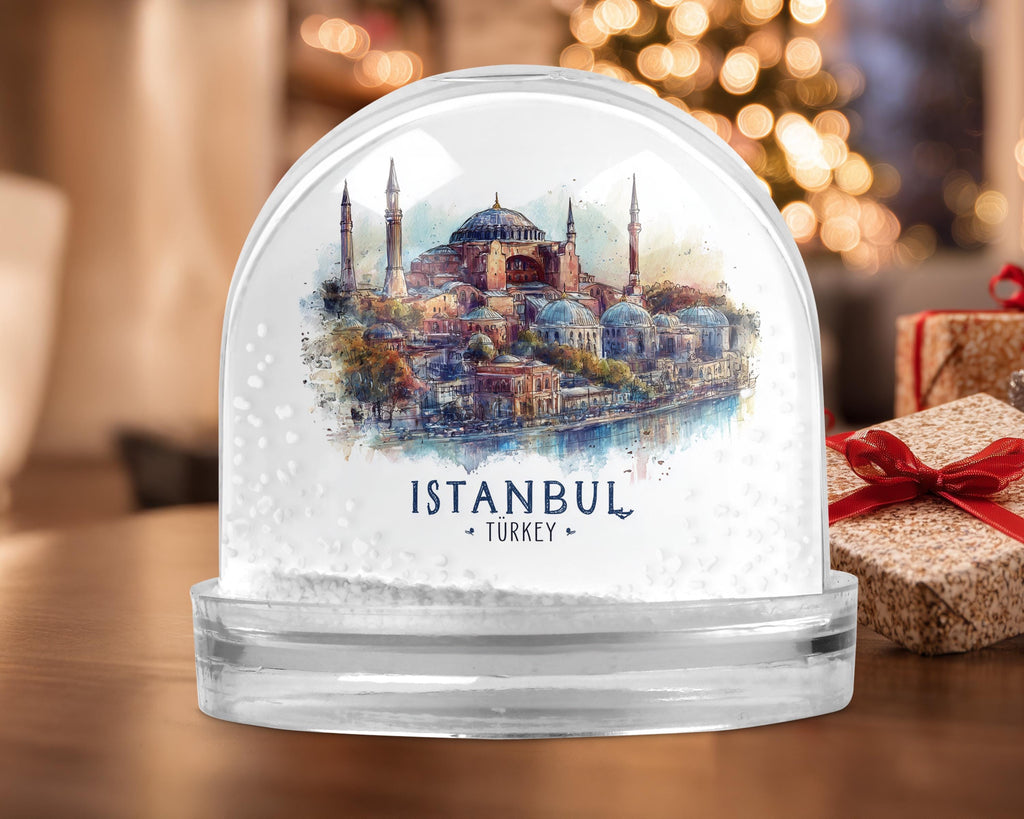 Istanbul Turkey Snow Globe, Personalized Watercolor, Custom Travel Souvenir Keepsake City Dome