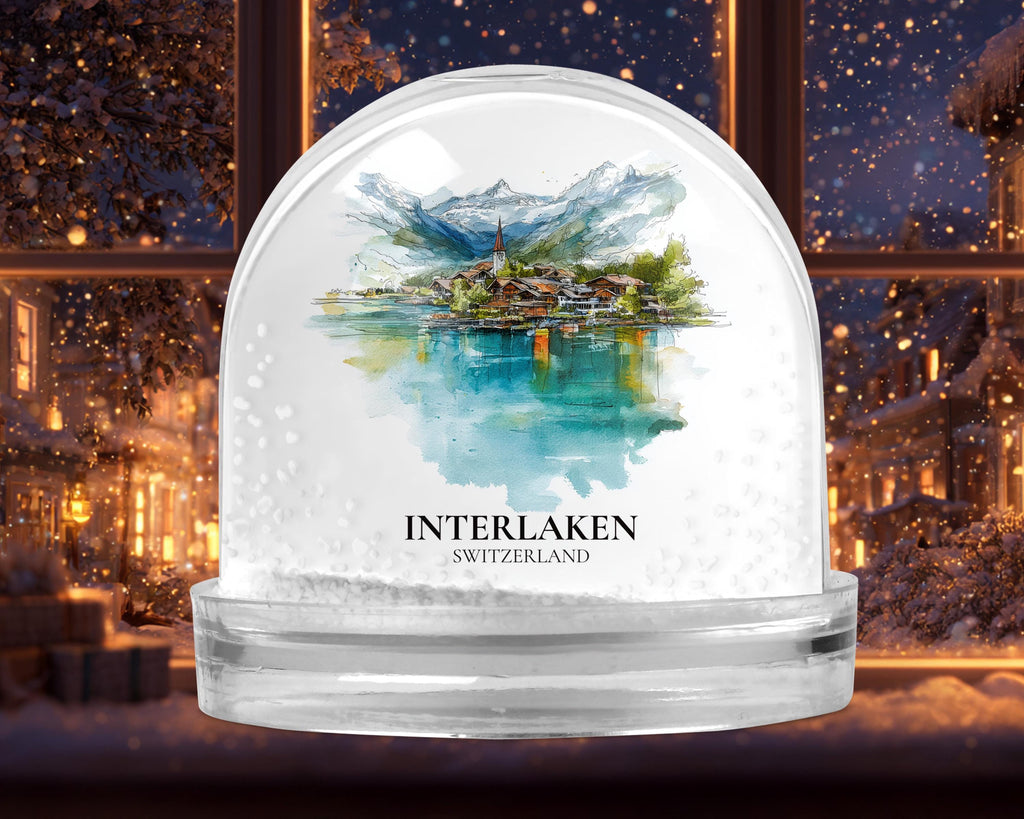 Interlaken Switzerland Snow Globe, Personalized Watercolor, Custom Travel Souvenir Keepsake City Dome