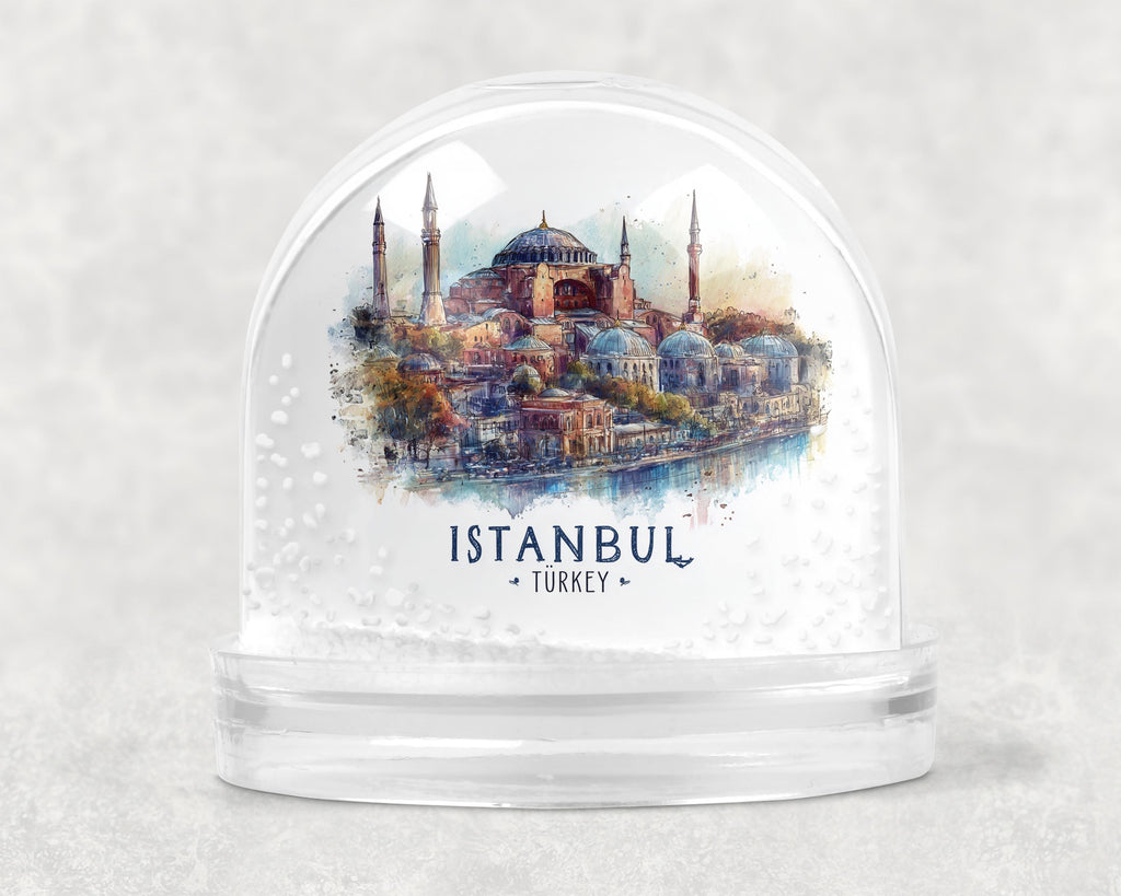 Istanbul Turkey Snow Globe, Personalized Watercolor, Custom Travel Souvenir Keepsake City Dome