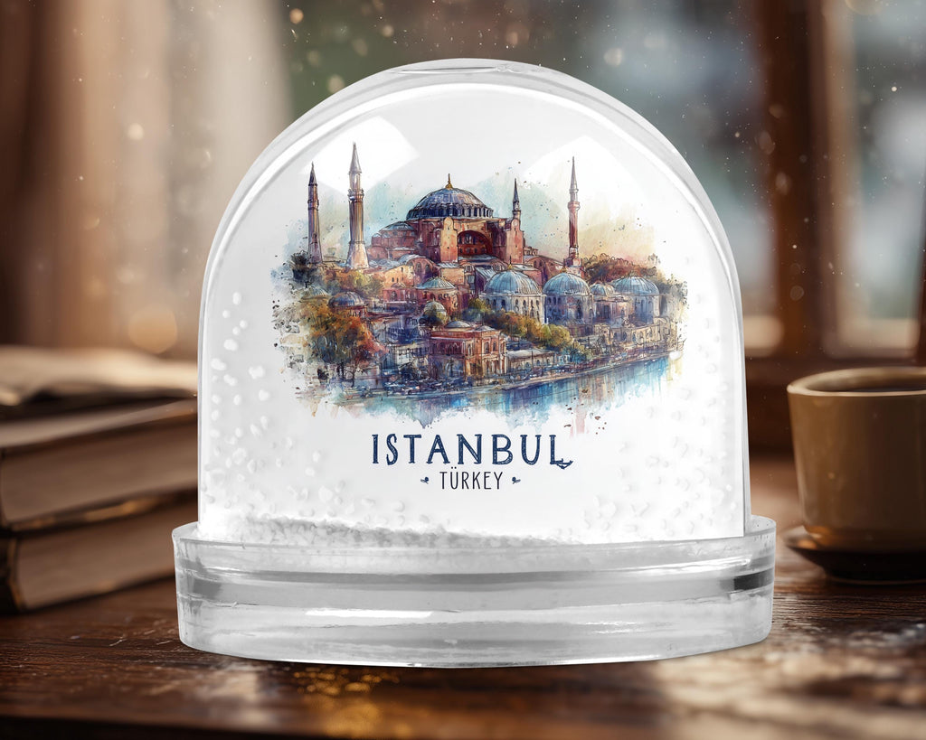 Istanbul Turkey Snow Globe, Personalized Watercolor, Custom Travel Souvenir Keepsake City Dome