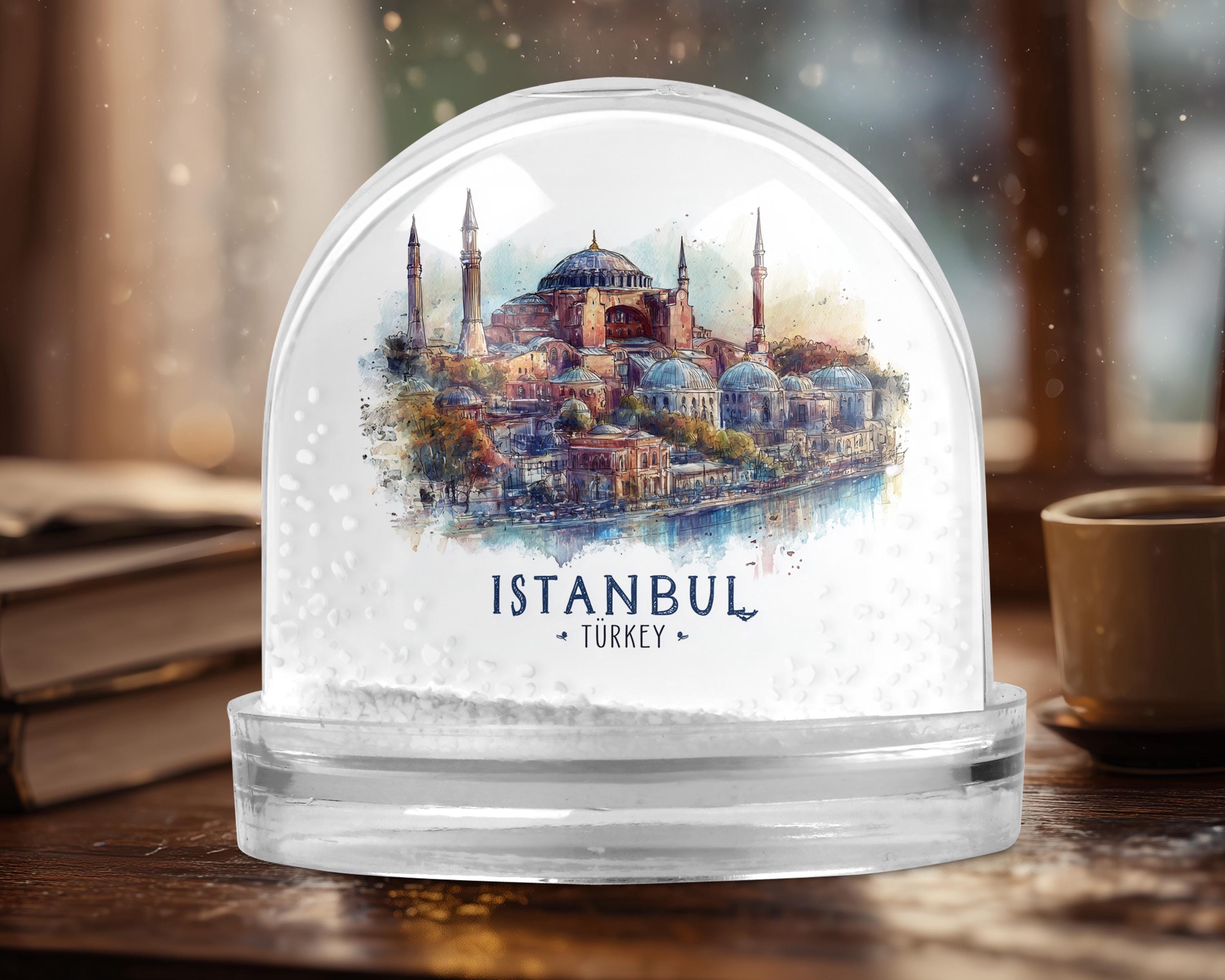 Istanbul Turkey Snow Globe, Personalized Watercolor, Custom Travel Souvenir Keepsake City Dome