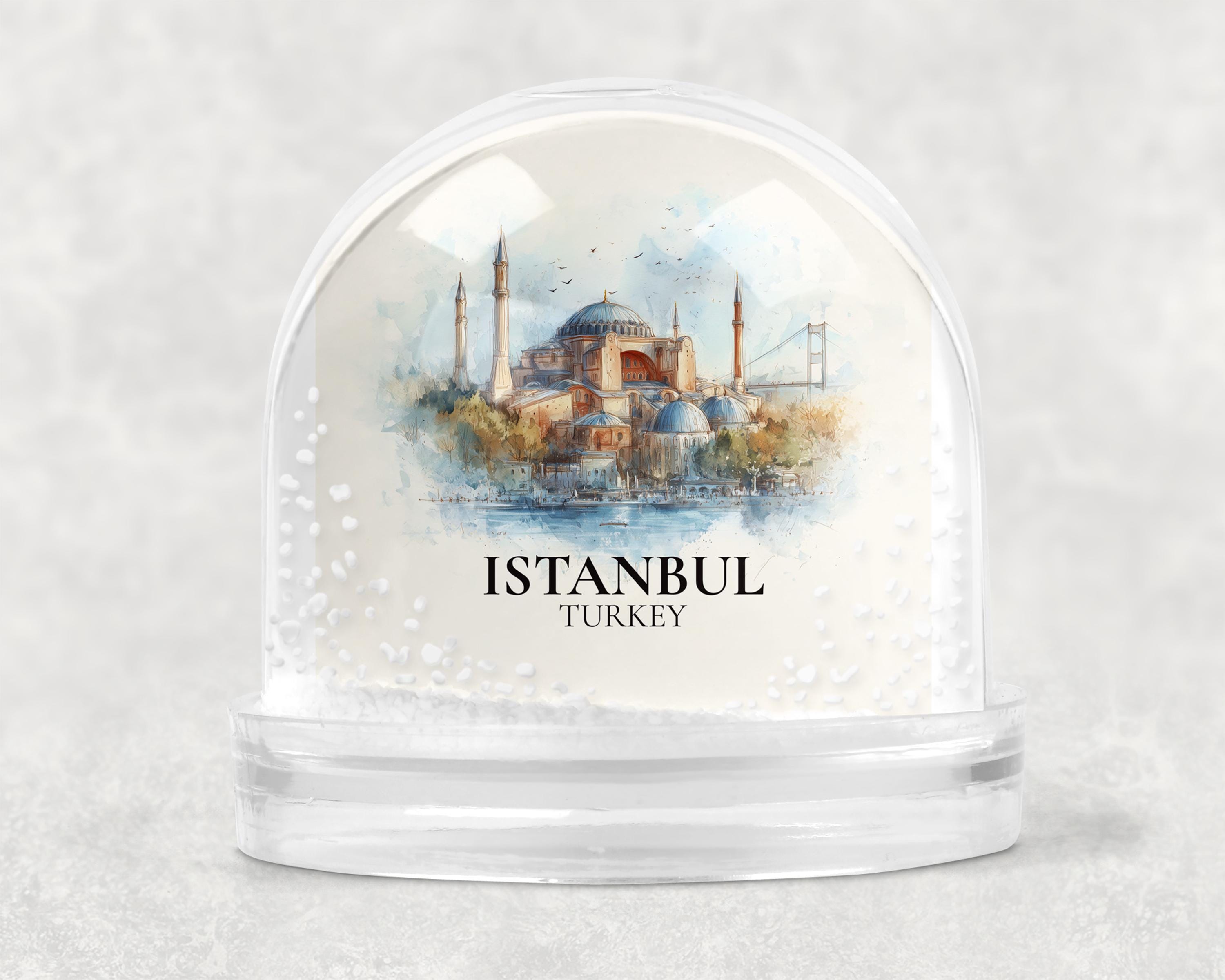 Istanbul Snow Globe, Turkey Personalized Watercolor, Custom Travel Souvenir Keepsake City Dome
