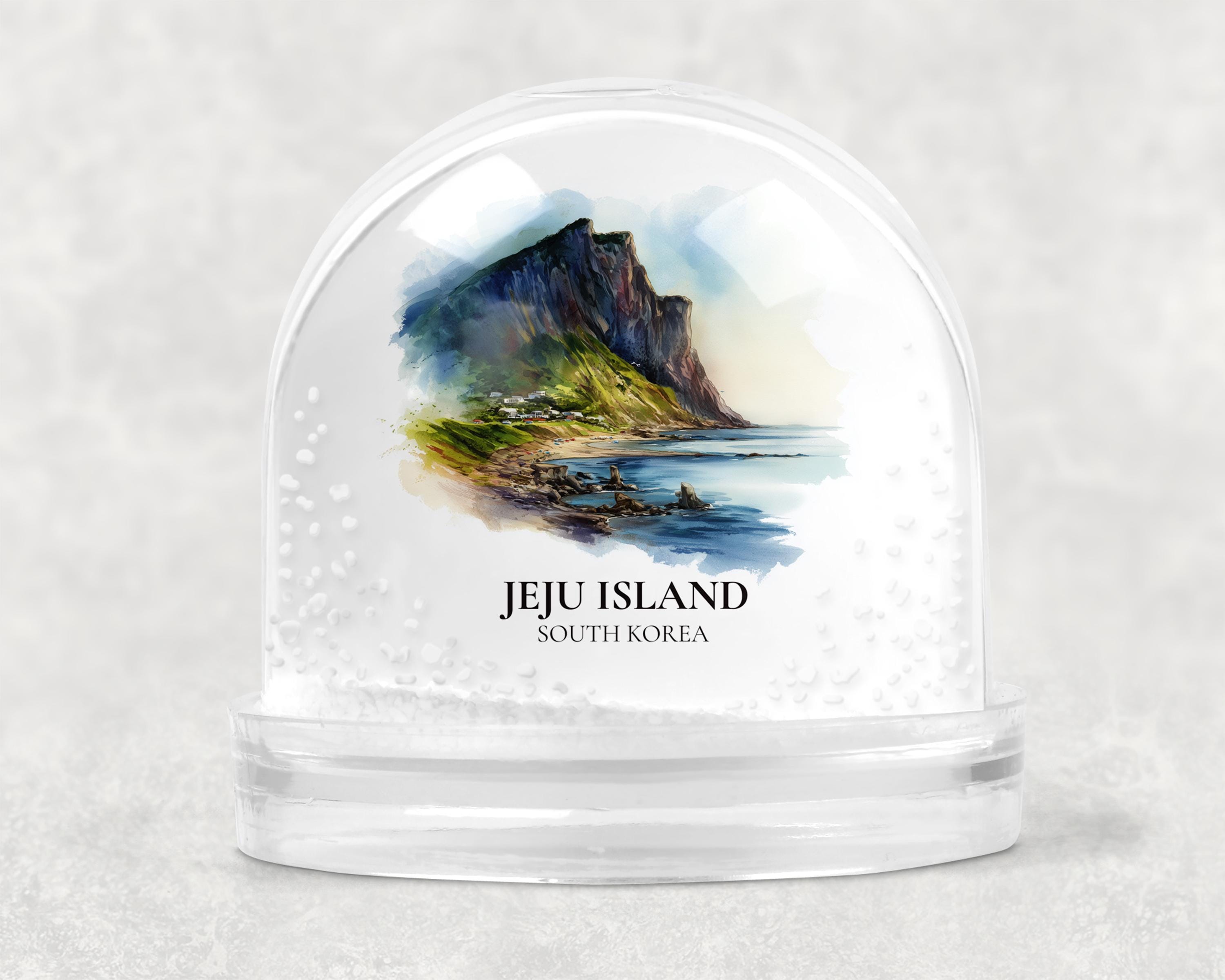 Jeju Island South Korea Snow Globe, Personalized Watercolor, Custom Travel Souvenir Keepsake City Dome