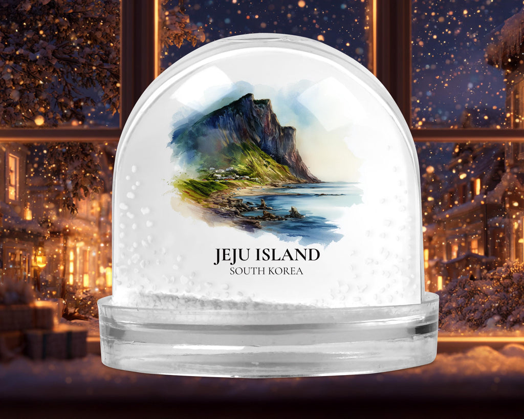 Jeju Island South Korea Snow Globe, Personalized Watercolor, Custom Travel Souvenir Keepsake City Dome