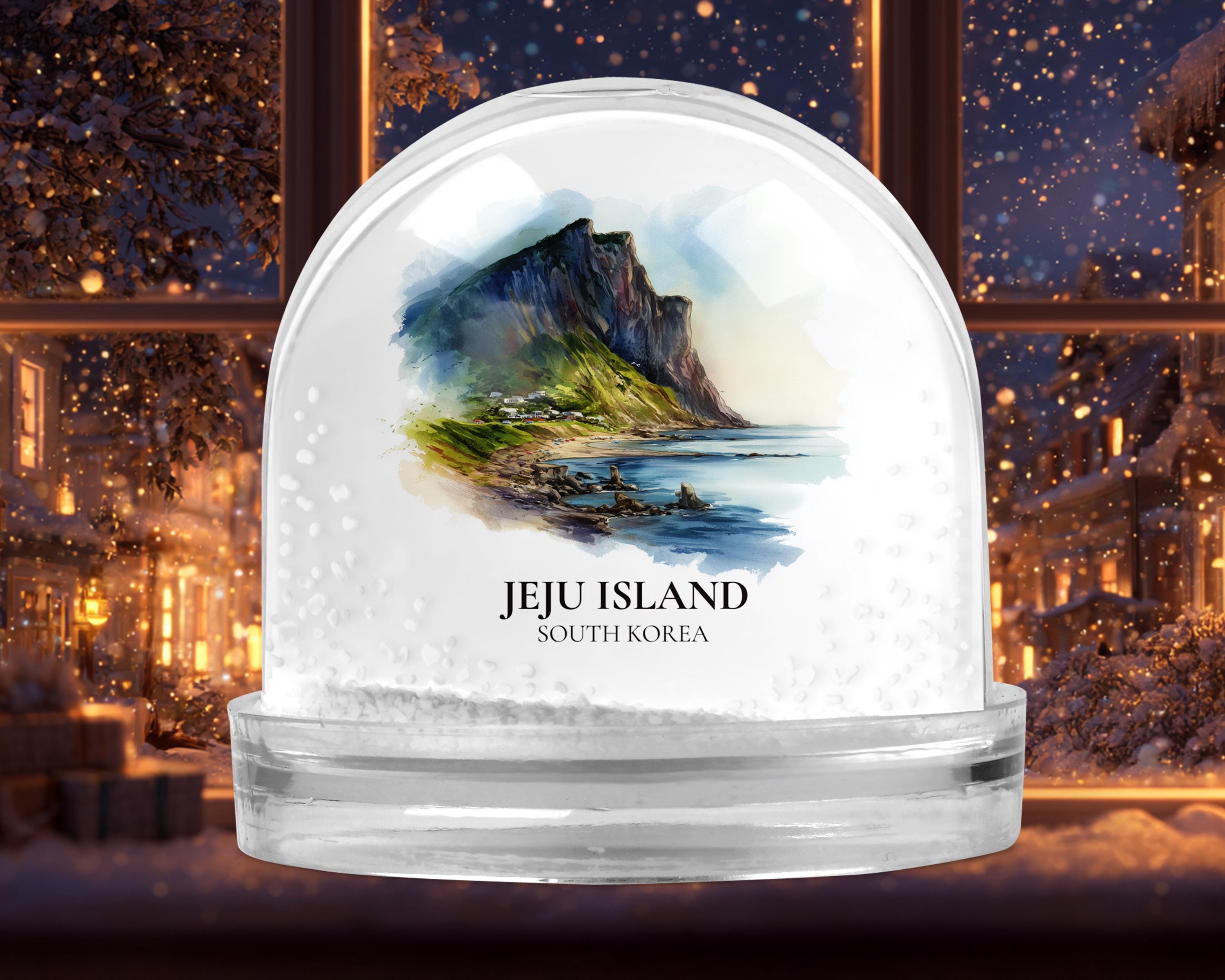 Jeju Island South Korea Snow Globe, Personalized Watercolor, Custom Travel Souvenir Keepsake City Dome