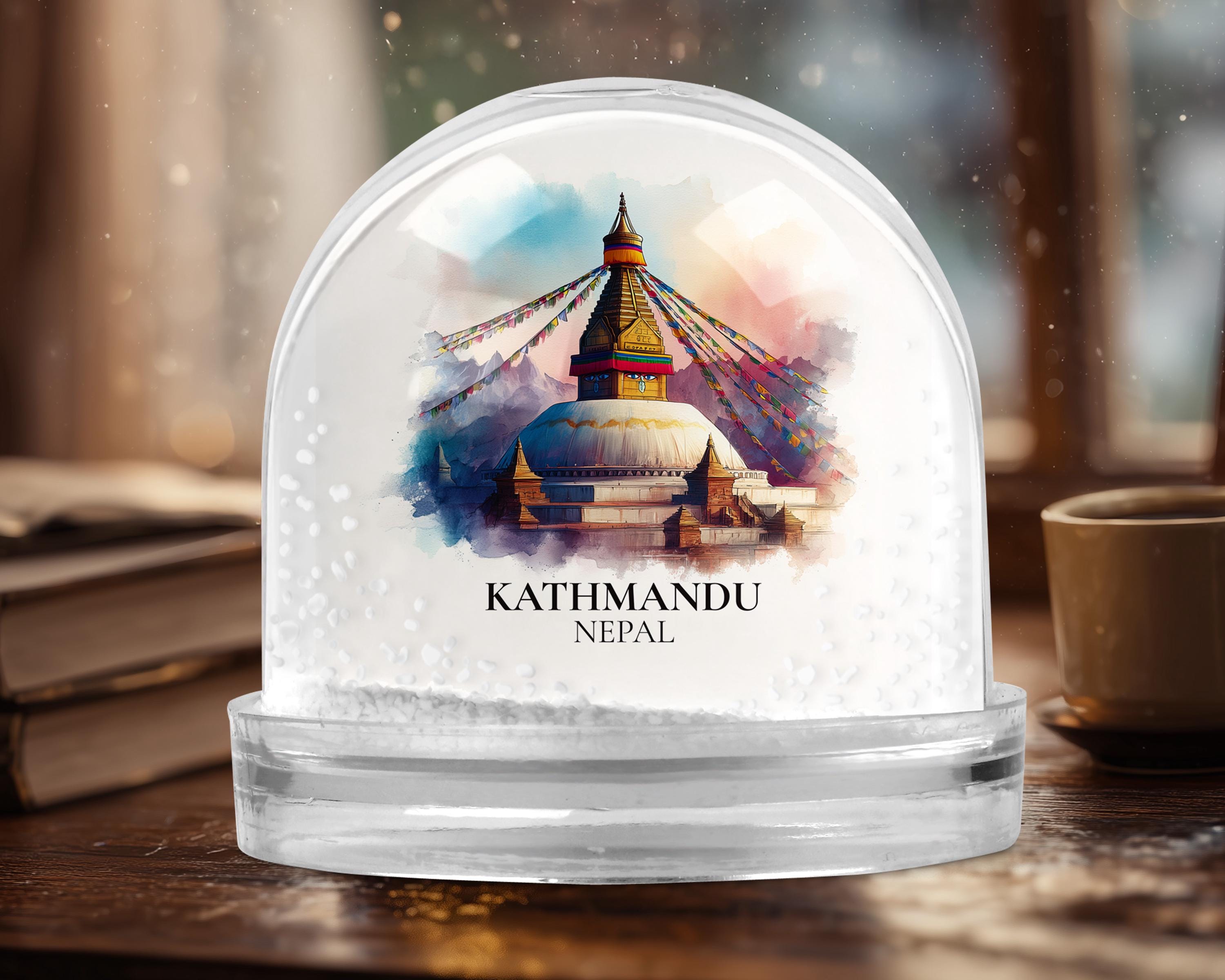 Kathmandu Nepal Snow Globe, Personalized Watercolor, Custom Travel Souvenir Keepsake City Dome