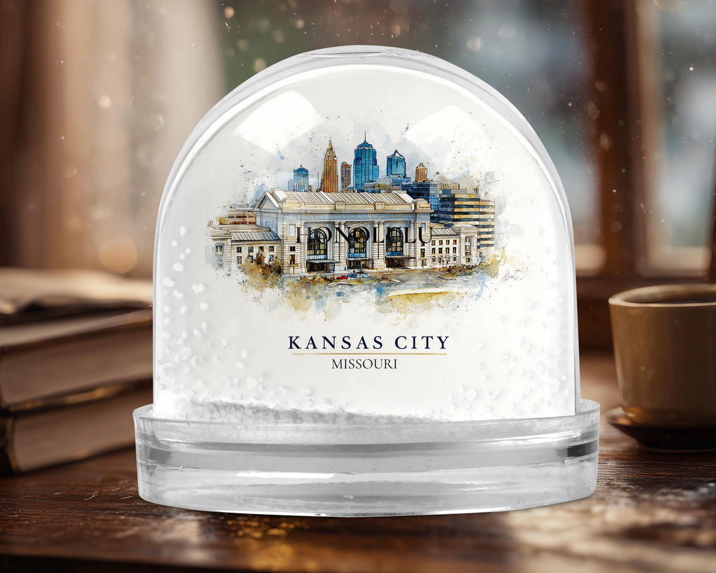 Kansas City Missouri Snow Globe, Personalized Watercolor, Custom Travel Souvenir Keepsake City Dome