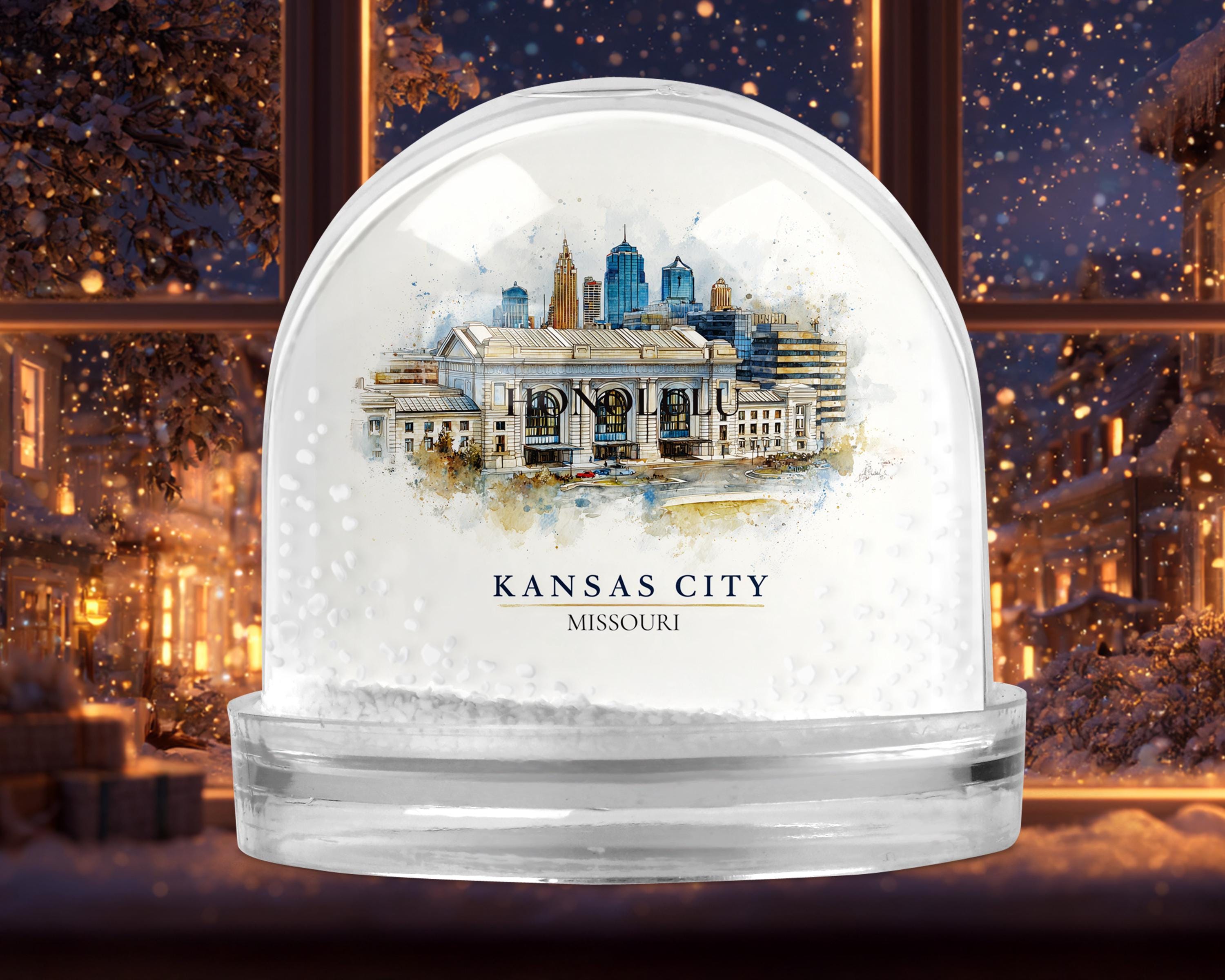 Kansas City Missouri Snow Globe, Personalized Watercolor, Custom Travel Souvenir Keepsake City Dome