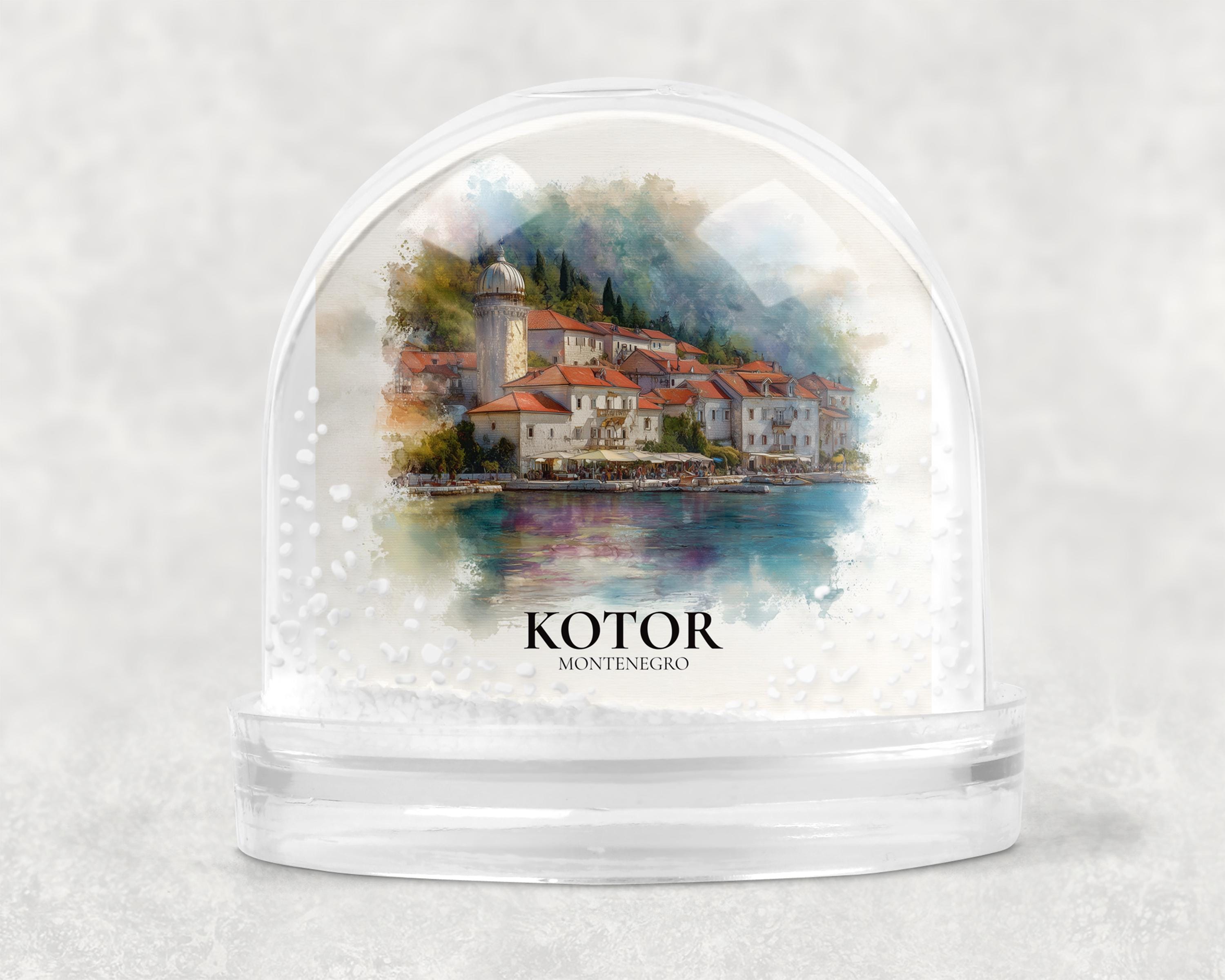 Kotor Montenegro Snow Globe, Personalized Watercolor, Custom Travel Souvenir Keepsake City Dome