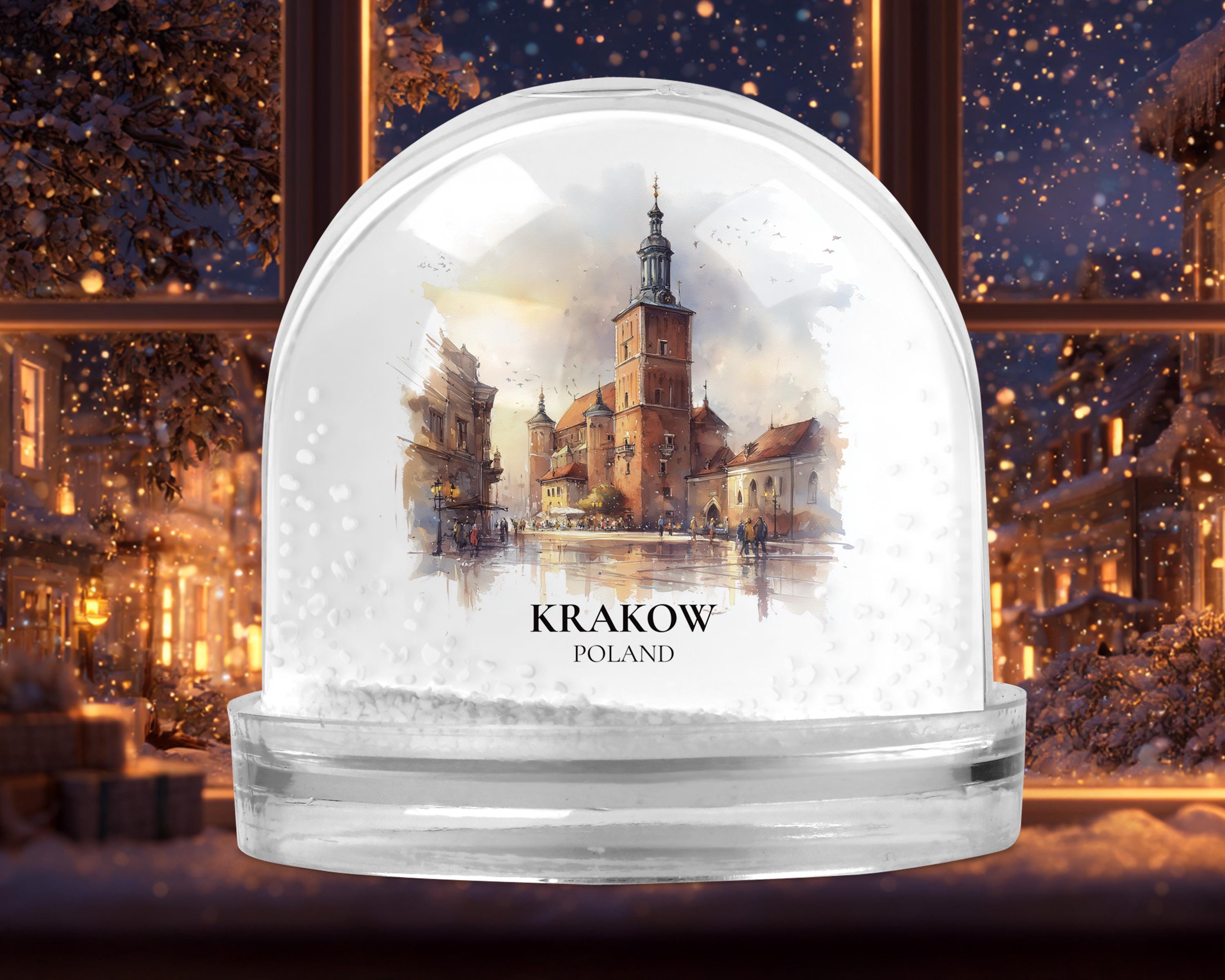 Krakow Poland Snow Globe, Personalized Watercolor, Custom Travel Souvenir Keepsake City Dome