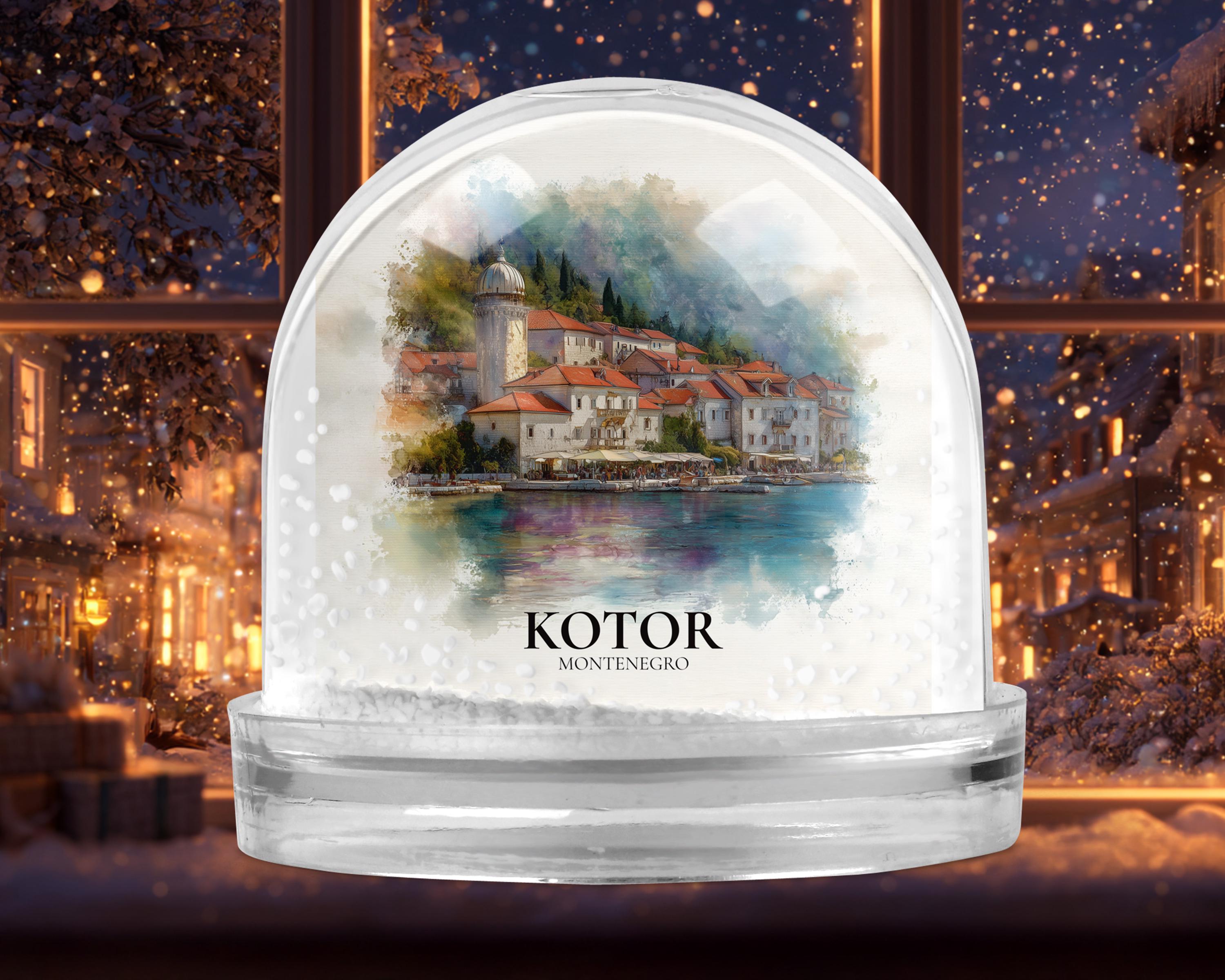 Kotor Montenegro Snow Globe, Personalized Watercolor, Custom Travel Souvenir Keepsake City Dome