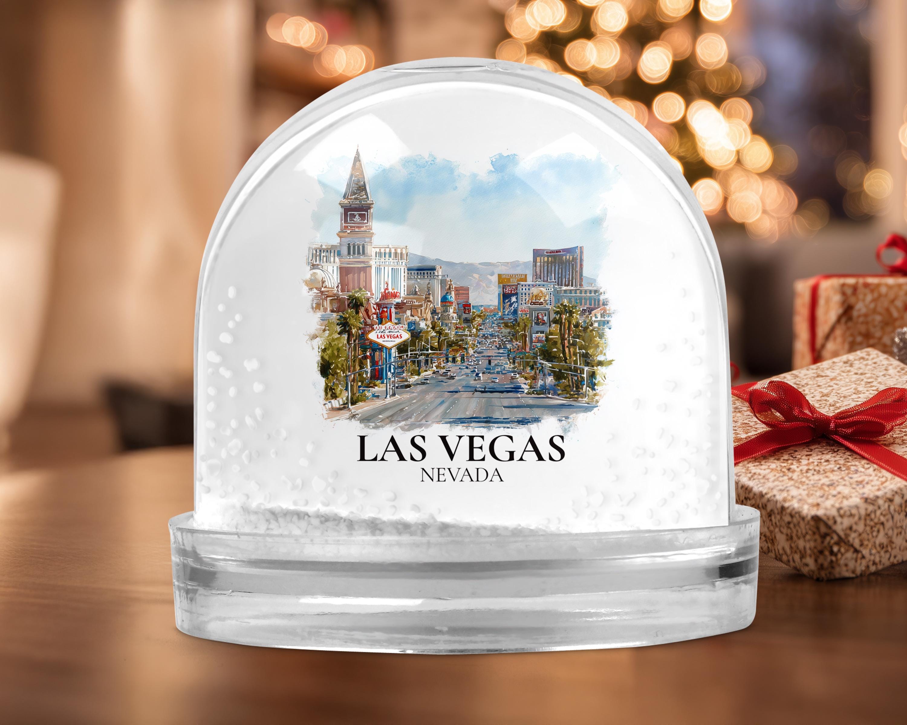 Las Vegas Nevada Snow Globe, Personalized Watercolor, Custom Travel Souvenir Keepsake City Dome