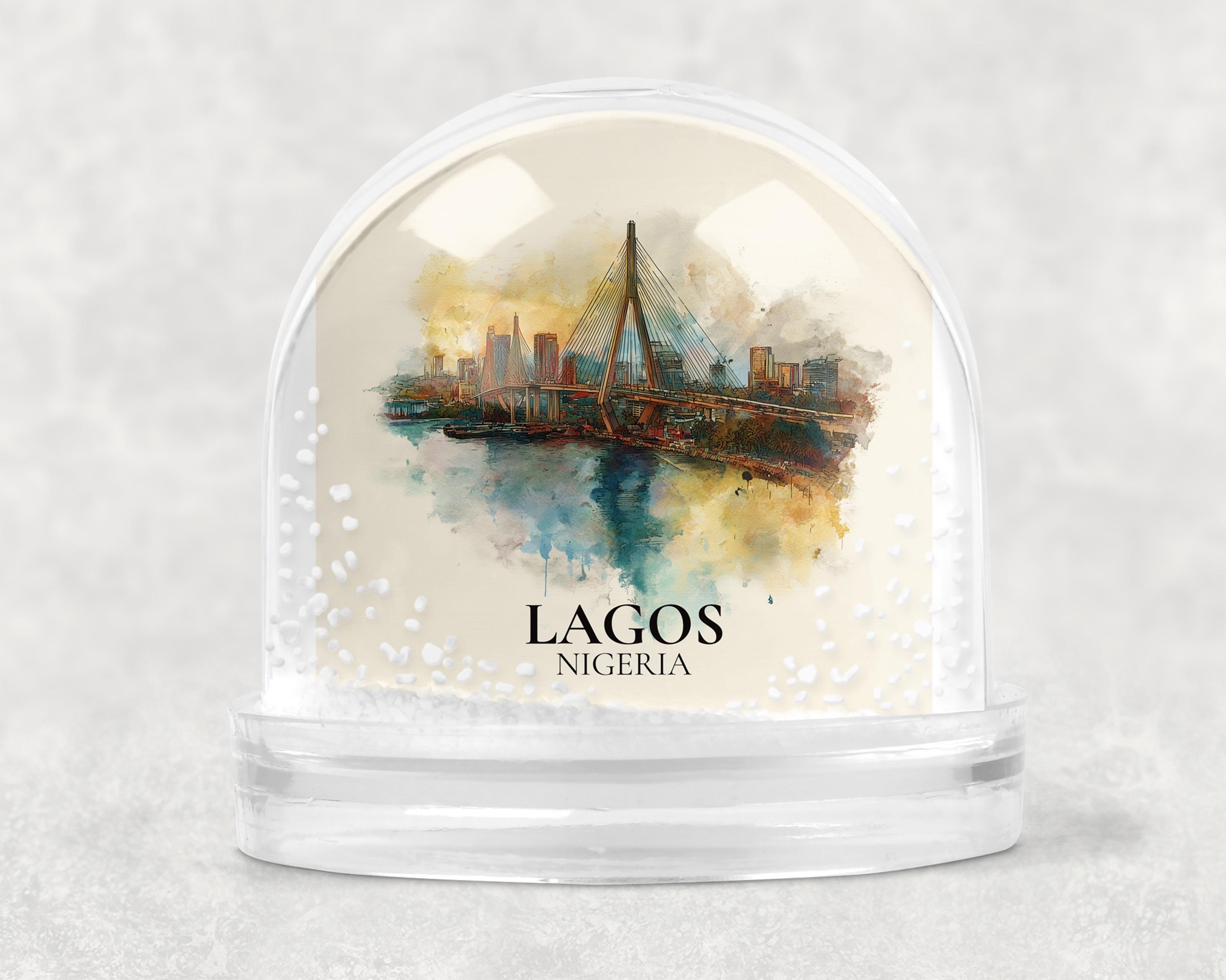 Lagos Nigeria Snow Globe, Personalized Watercolor, Custom Travel Souvenir Keepsake City Dome