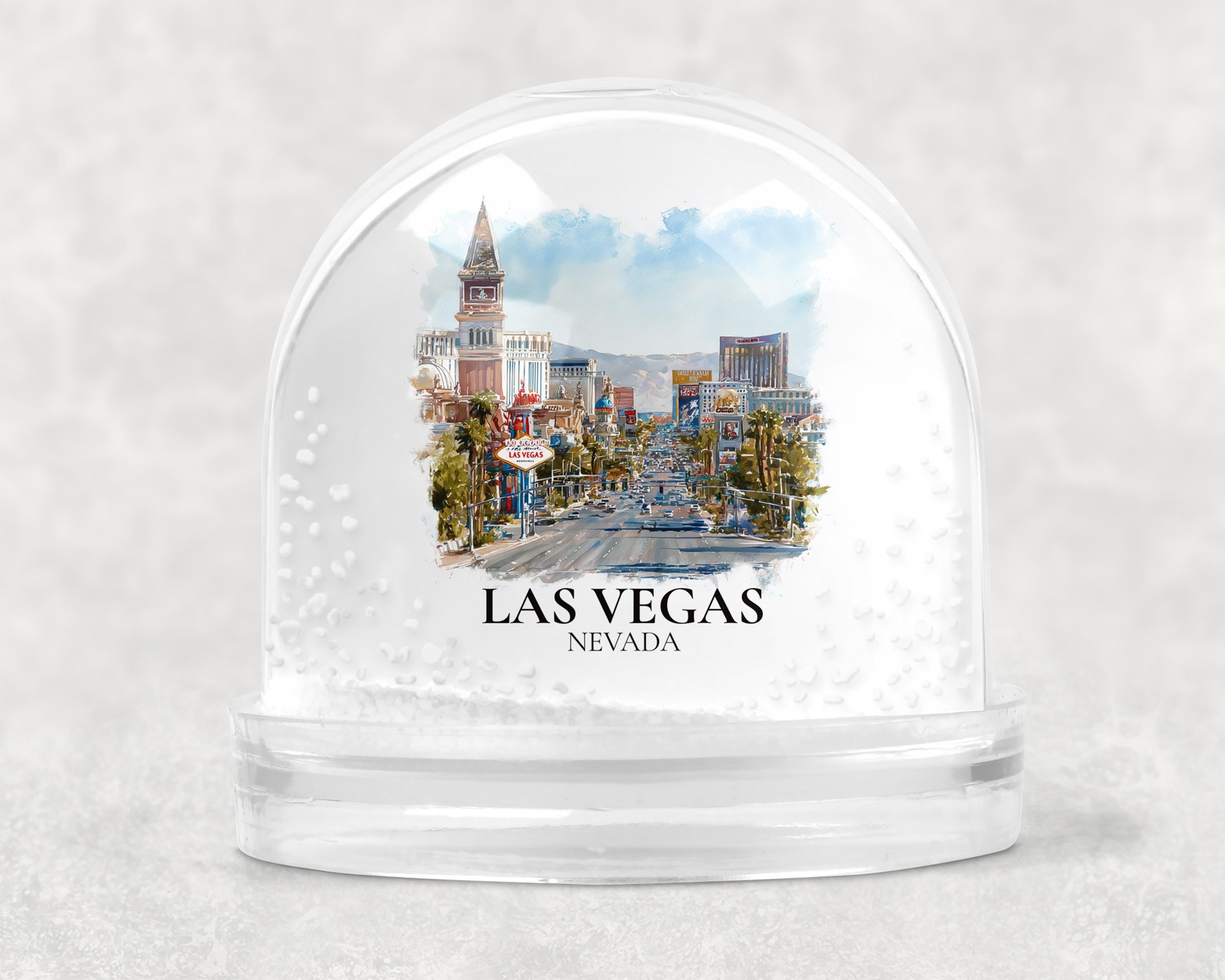 Las Vegas Nevada Snow Globe, Personalized Watercolor, Custom Travel Souvenir Keepsake City Dome