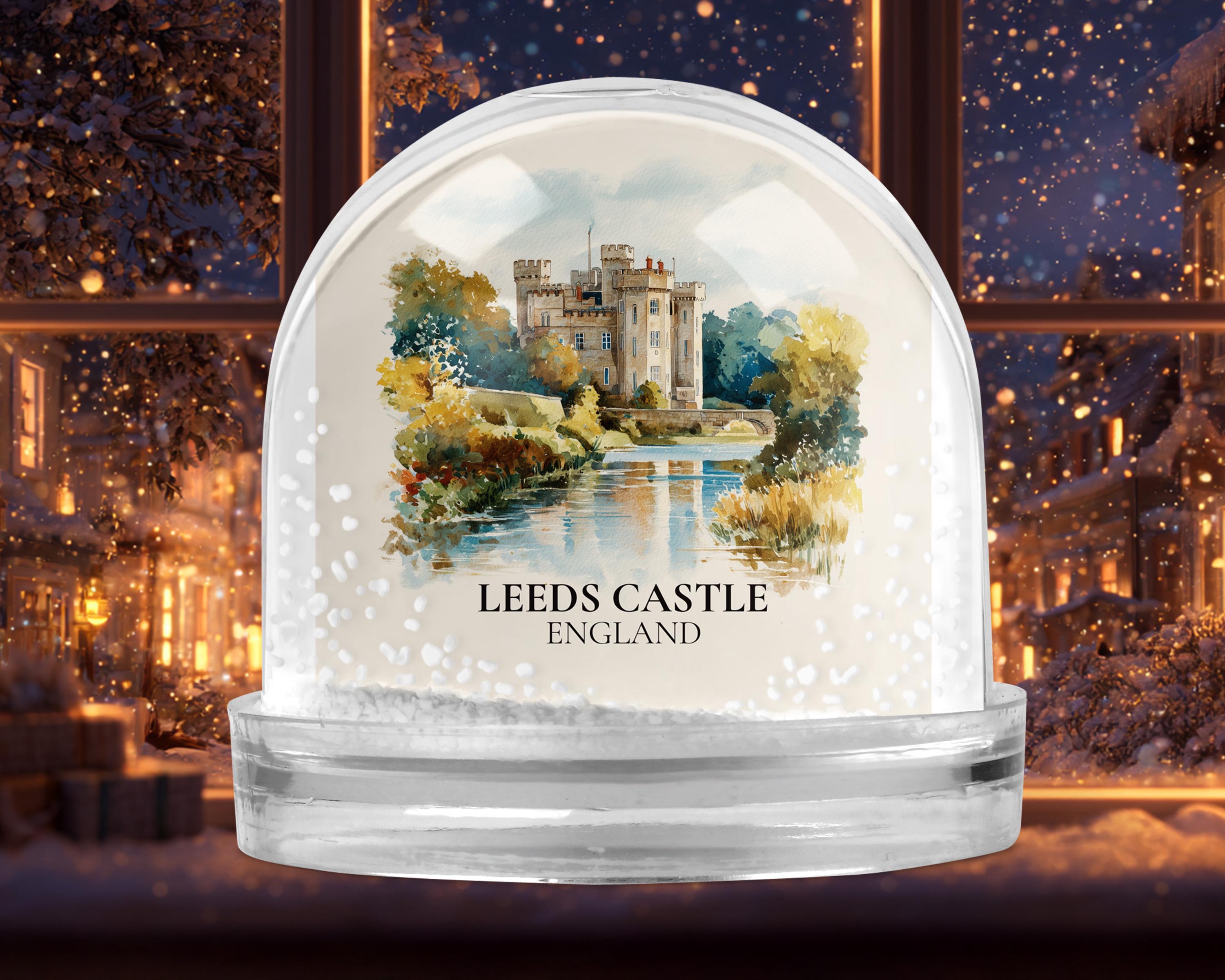 Leeds Castle England Snow Globe, Personalized Watercolor, Custom Travel Souvenir Keepsake City Dome