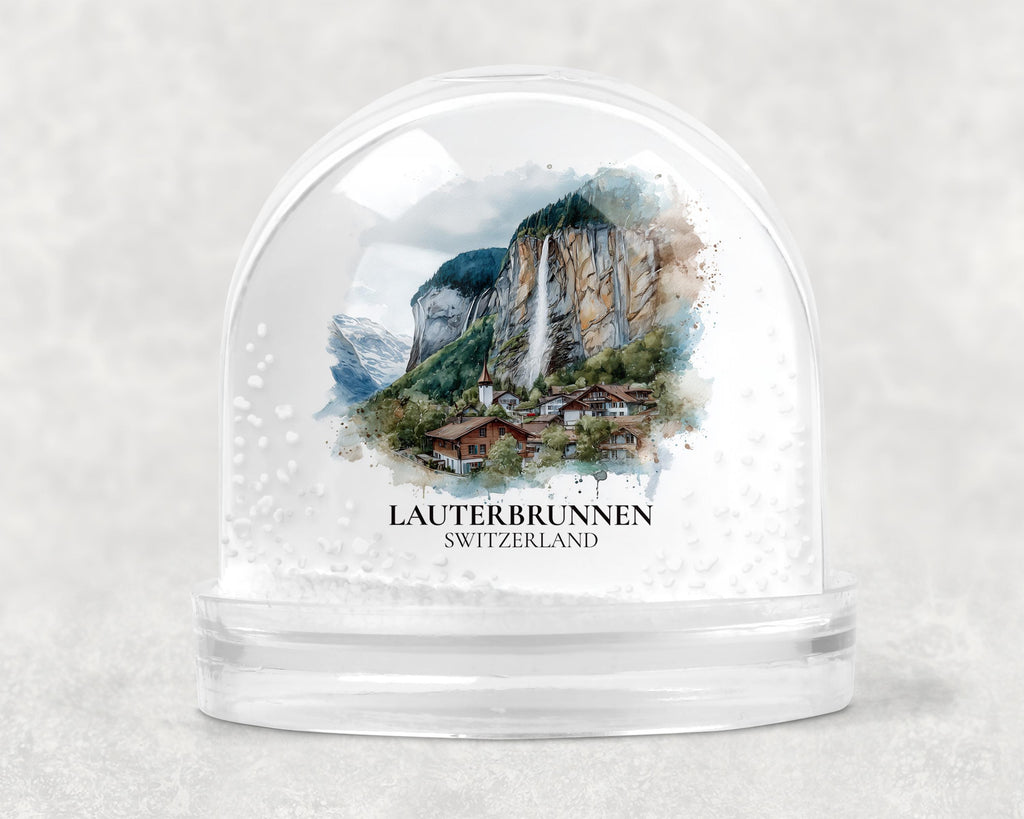 Lauterbrunnen Switzerland Snow Globe, Personalized Watercolor, Custom Travel Souvenir Keepsake City Dome