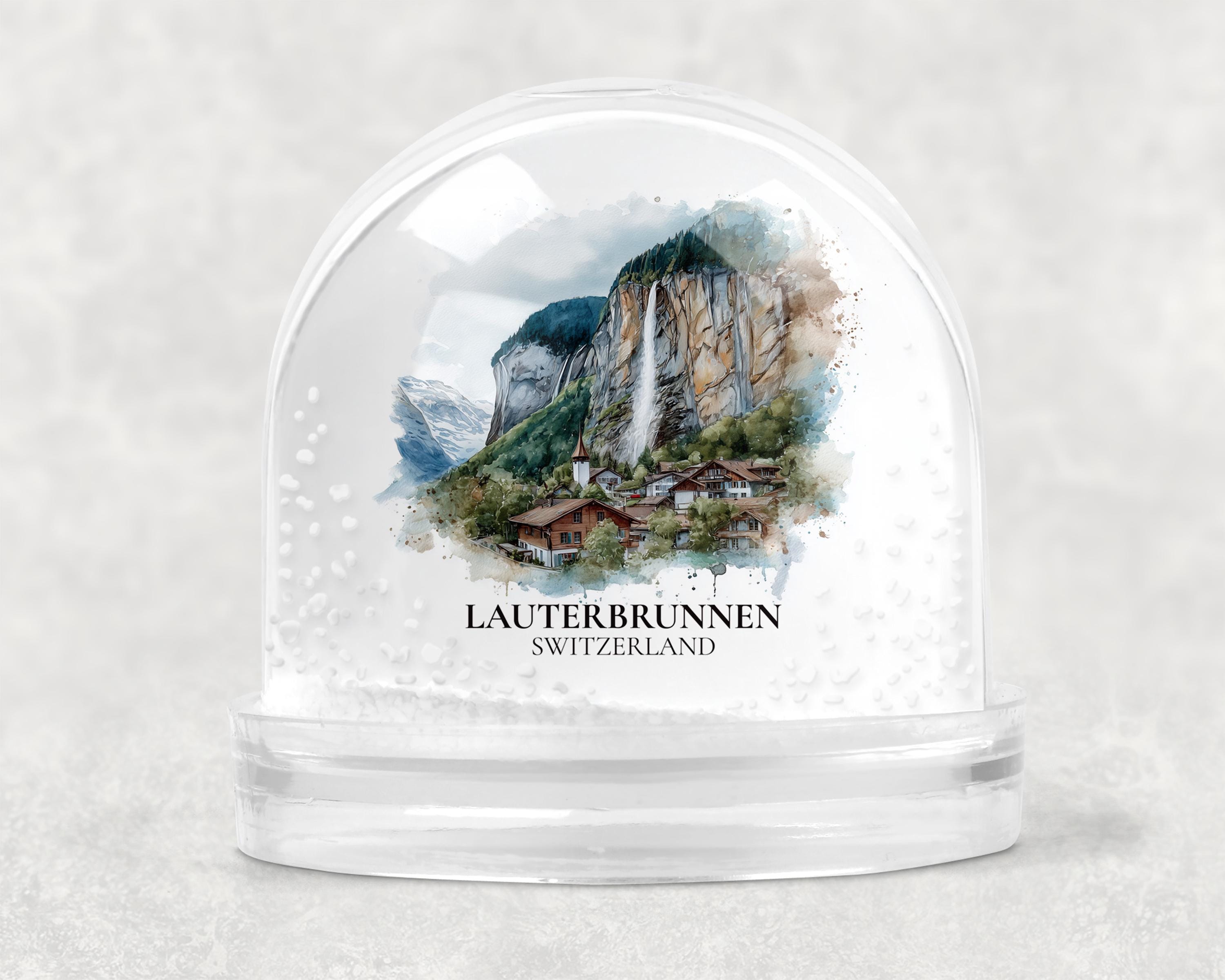 Lauterbrunnen Switzerland Snow Globe, Personalized Watercolor, Custom Travel Souvenir Keepsake City Dome