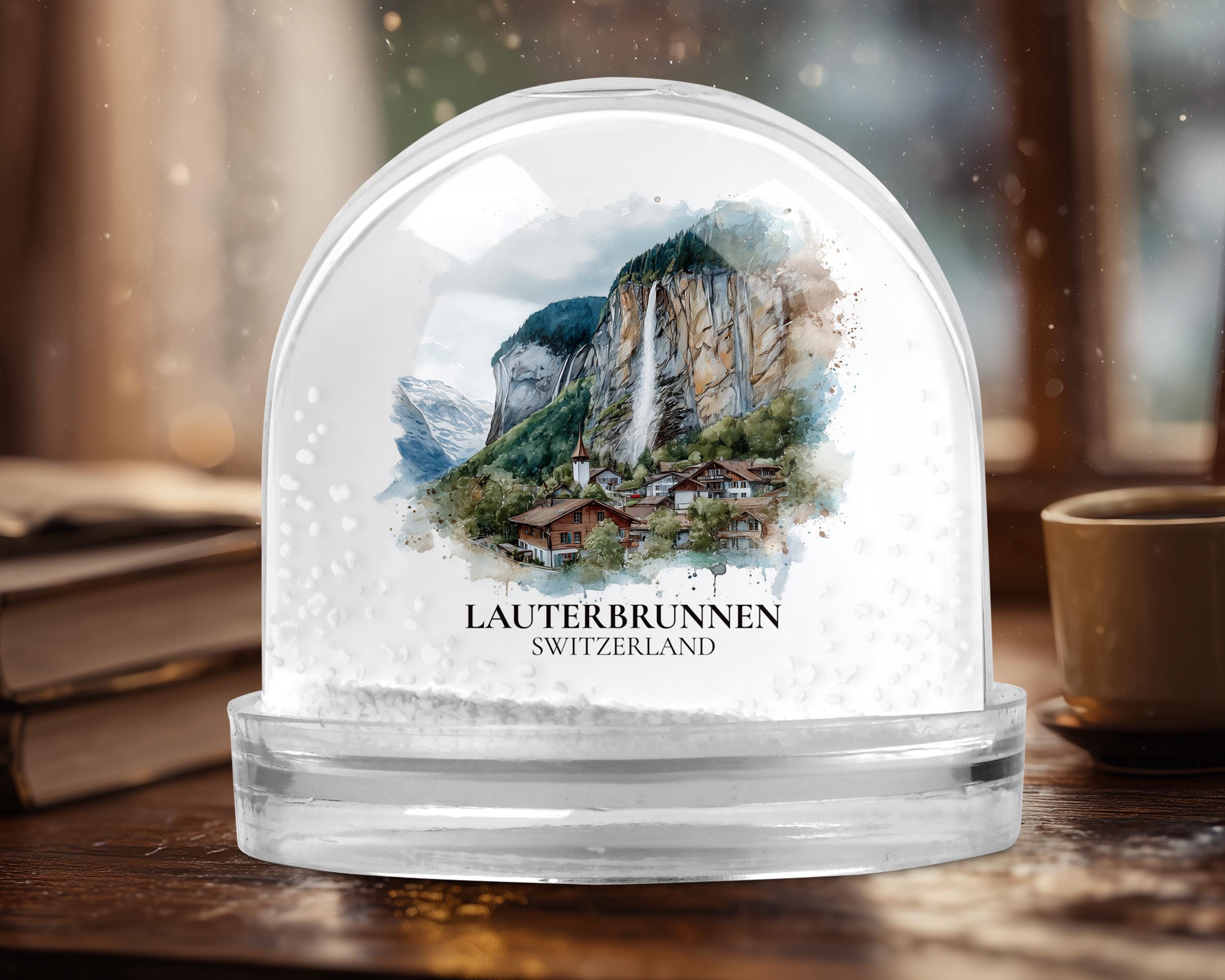 Lauterbrunnen Switzerland Snow Globe, Personalized Watercolor, Custom Travel Souvenir Keepsake City Dome