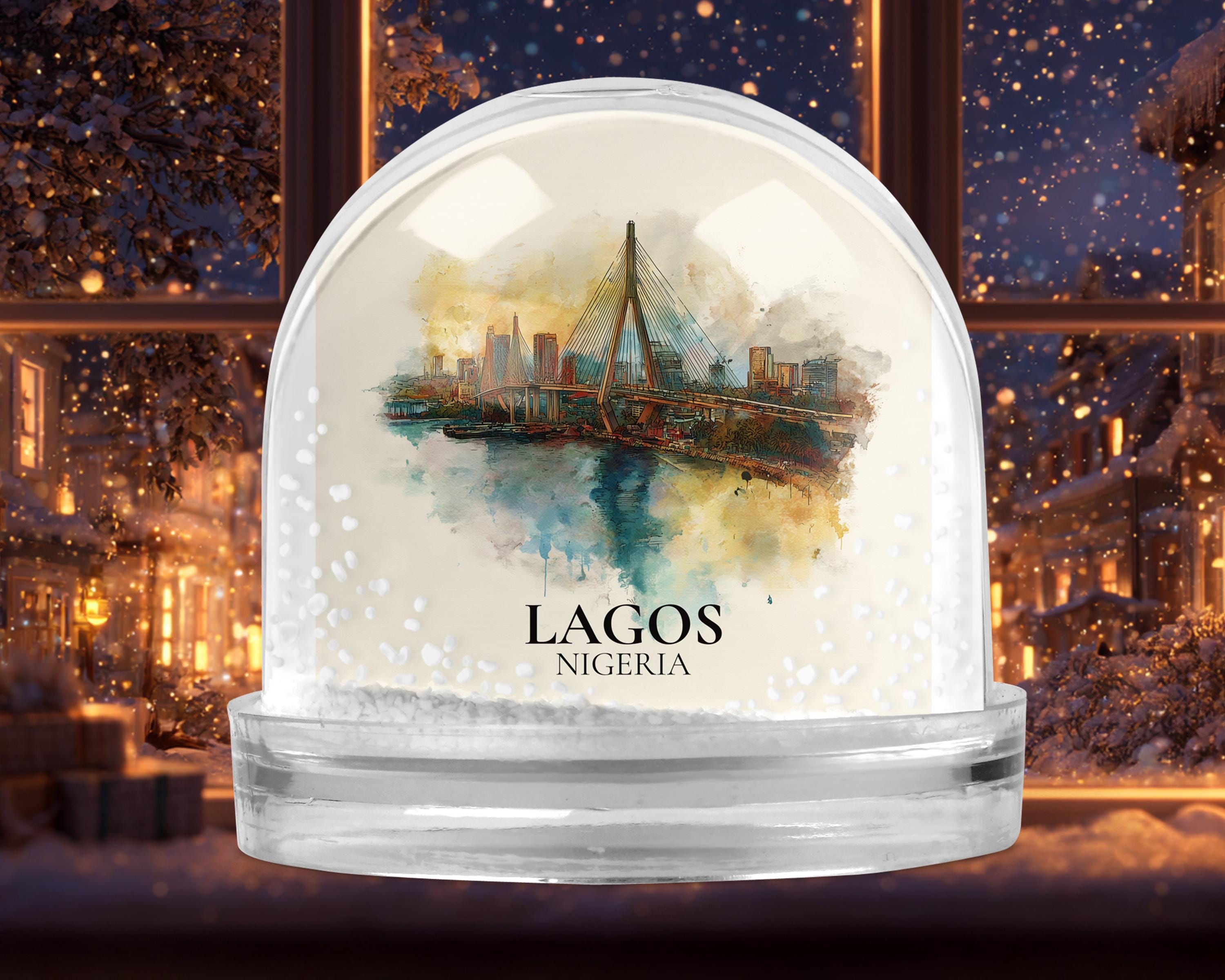 Lagos Nigeria Snow Globe, Personalized Watercolor, Custom Travel Souvenir Keepsake City Dome