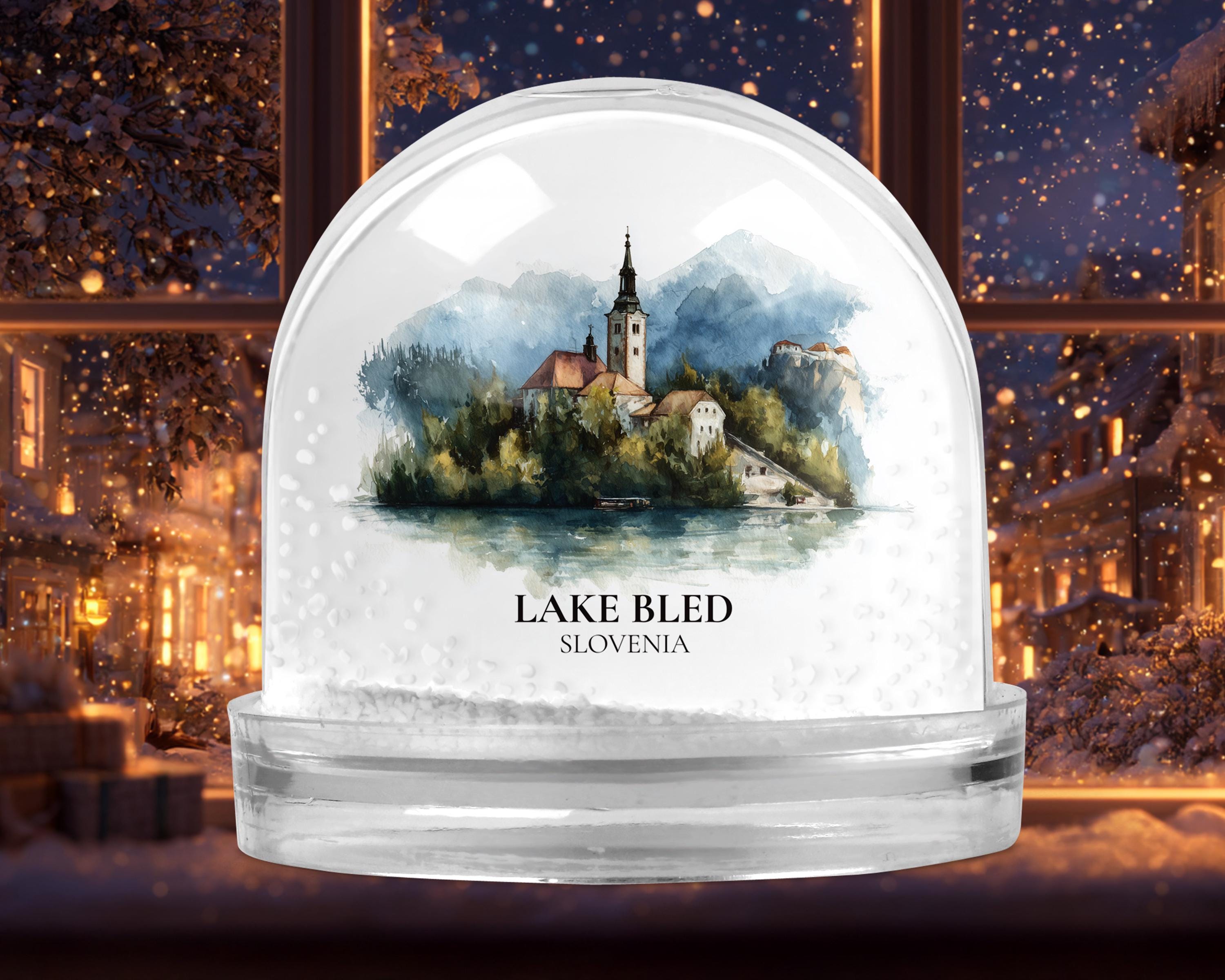 Lake Bled Slovenia Snow Globe, Personalized Watercolor, Custom Travel Souvenir Keepsake City Dome