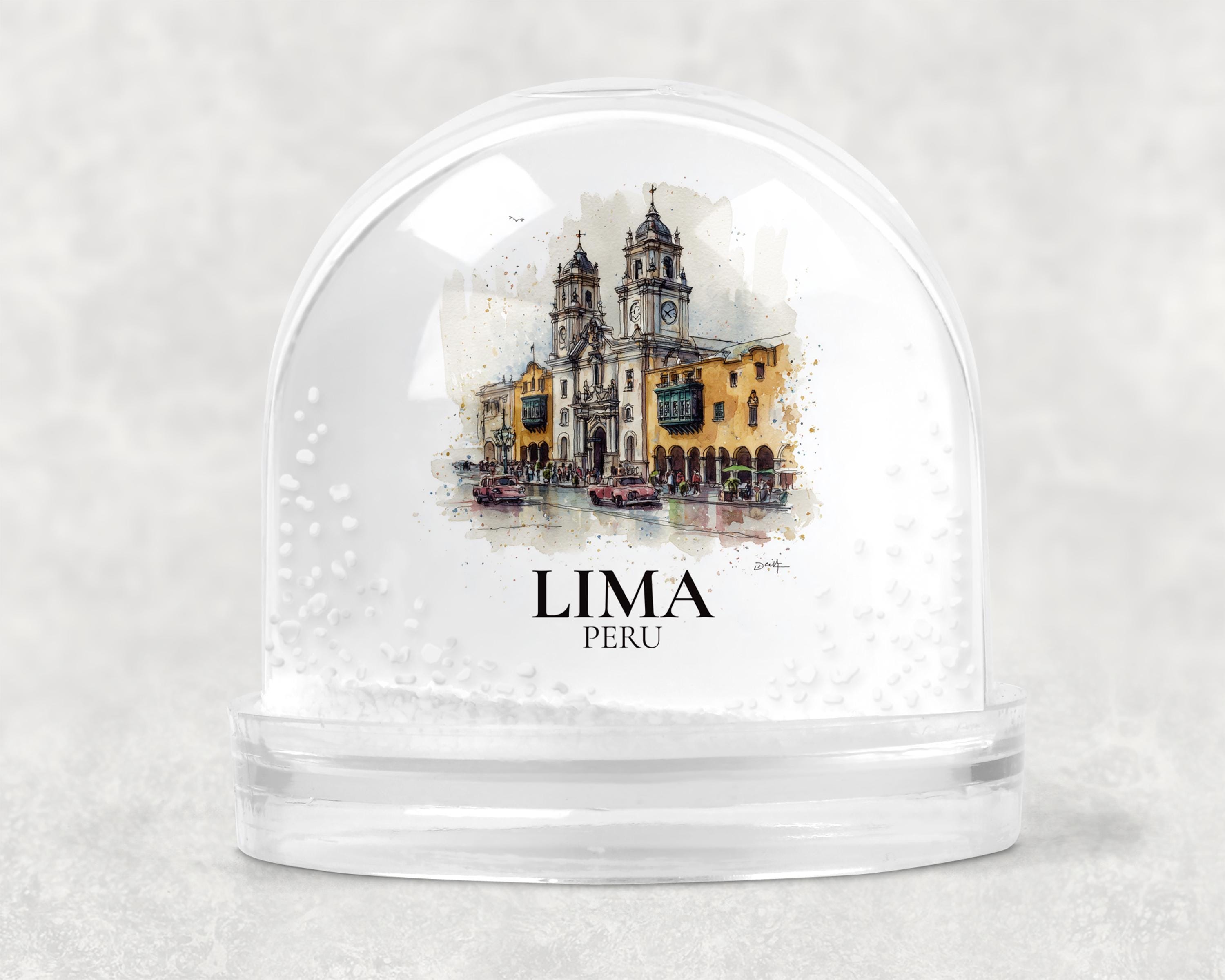 Lima Peru Snow Globe, Personalized Watercolor, Custom Travel Souvenir Keepsake City Dome